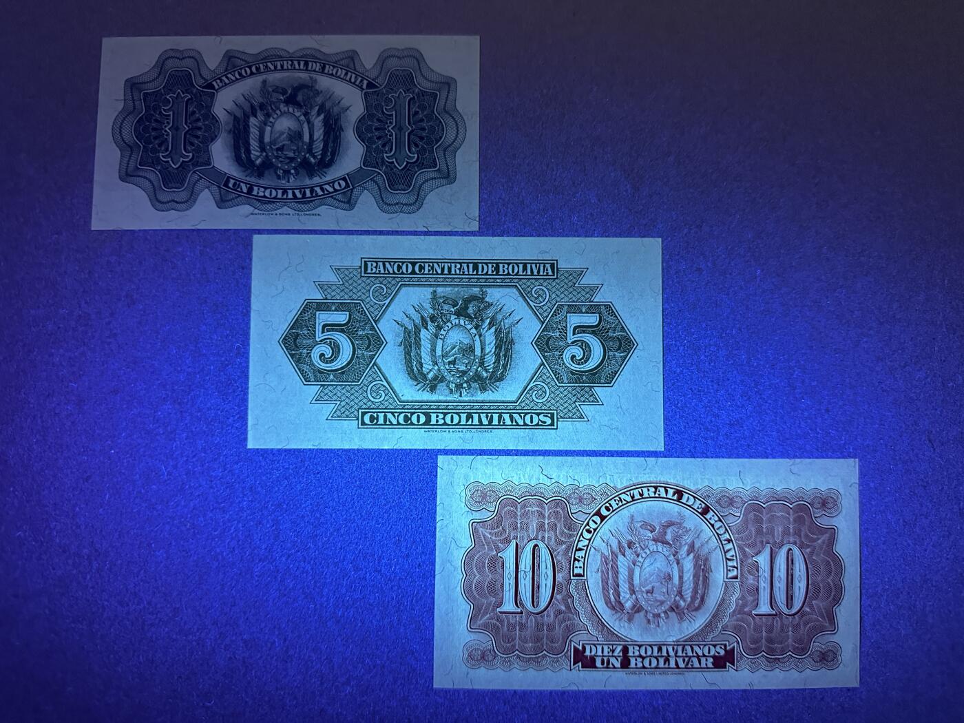 《张总收藏》160期-外币精品百拍周日场 玻利维亚1、5、10玻利瓦尔3张 UNC 1928年老版本
