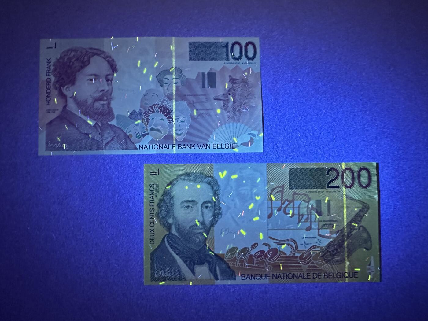 《张总收藏》160期-外币精品百拍周日场 比利时100、200法郎2张 UNC 末版 轻微荧光
