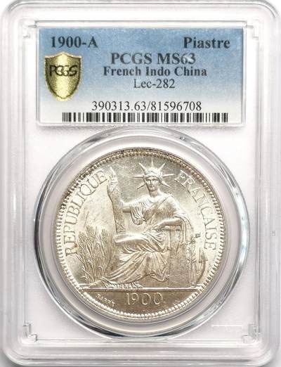 凡希社世界钱币微拍第二百七十八期 - 荐！1900A法属印度支那皮亚斯特大银PCGS-MS63，全脸高鼻，淡金彩粉光，实物赞！