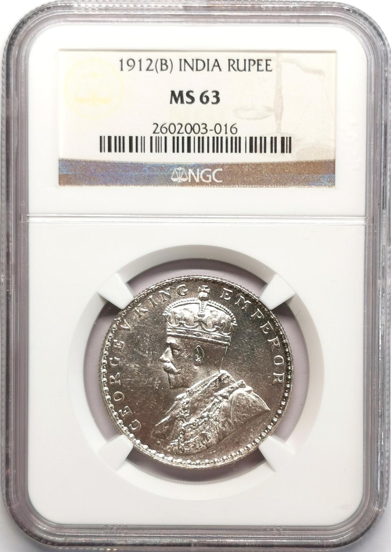 凡希社世界钱币微拍第二百七十八期 1912英属印度乔五卢比NGC-MS63