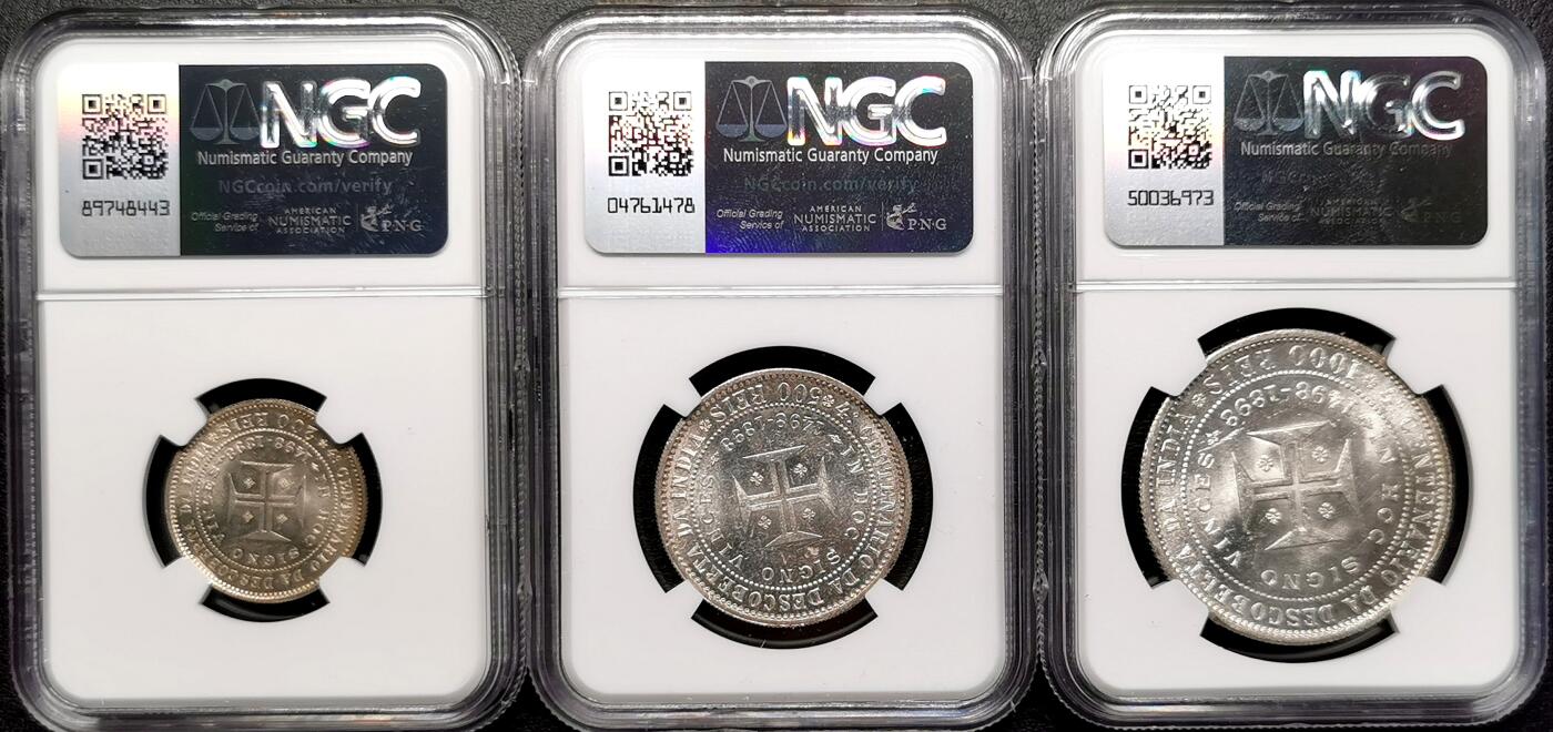 凡希社世界钱币微拍第二百七十八期 1898葡萄牙发现印度400周年纪念银币三枚套NGC-MS64/62/62