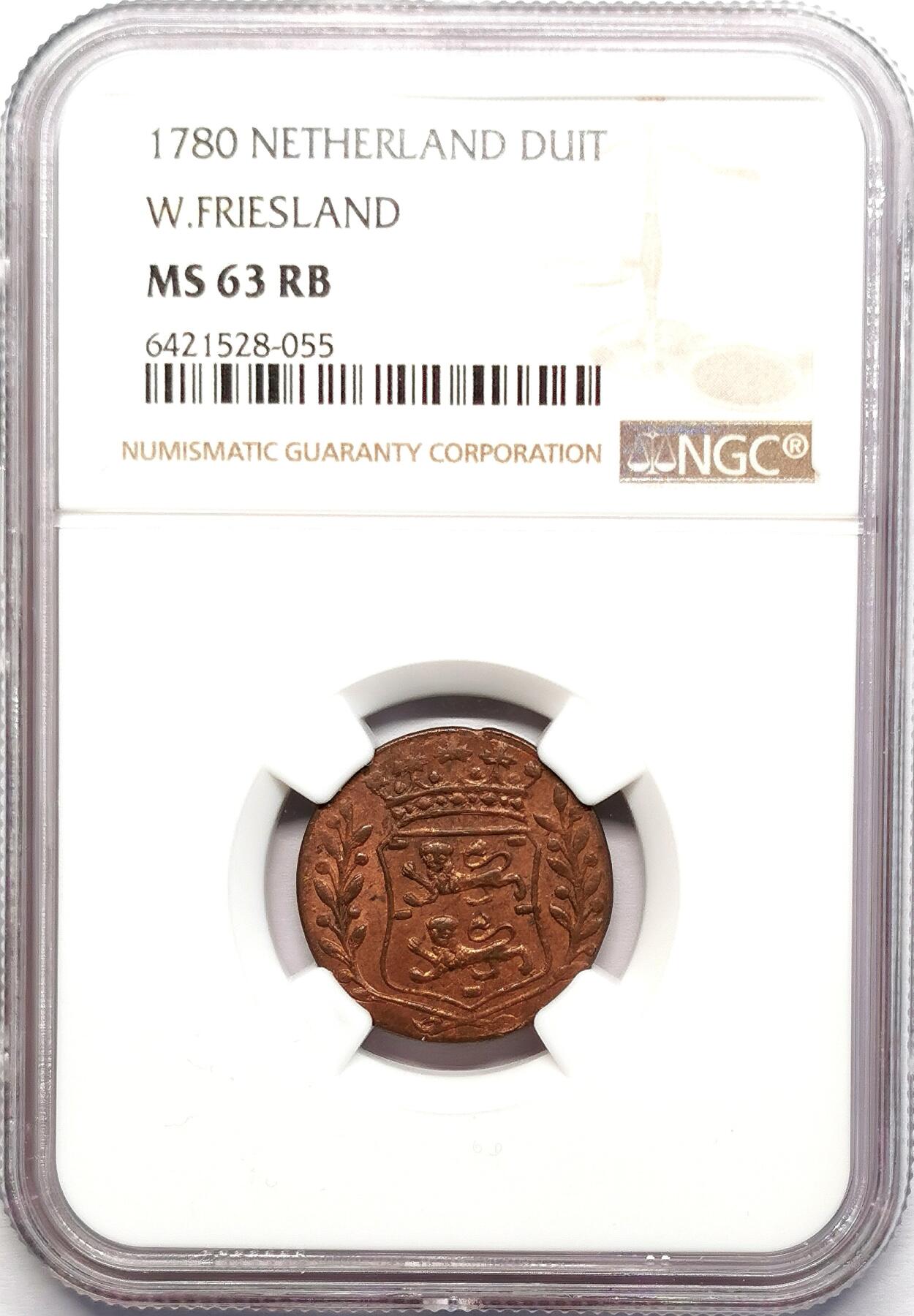 凡希社世界钱币微拍第二百七十八期 1780荷兰西弗里斯兰Duit铜币NGC-MS63