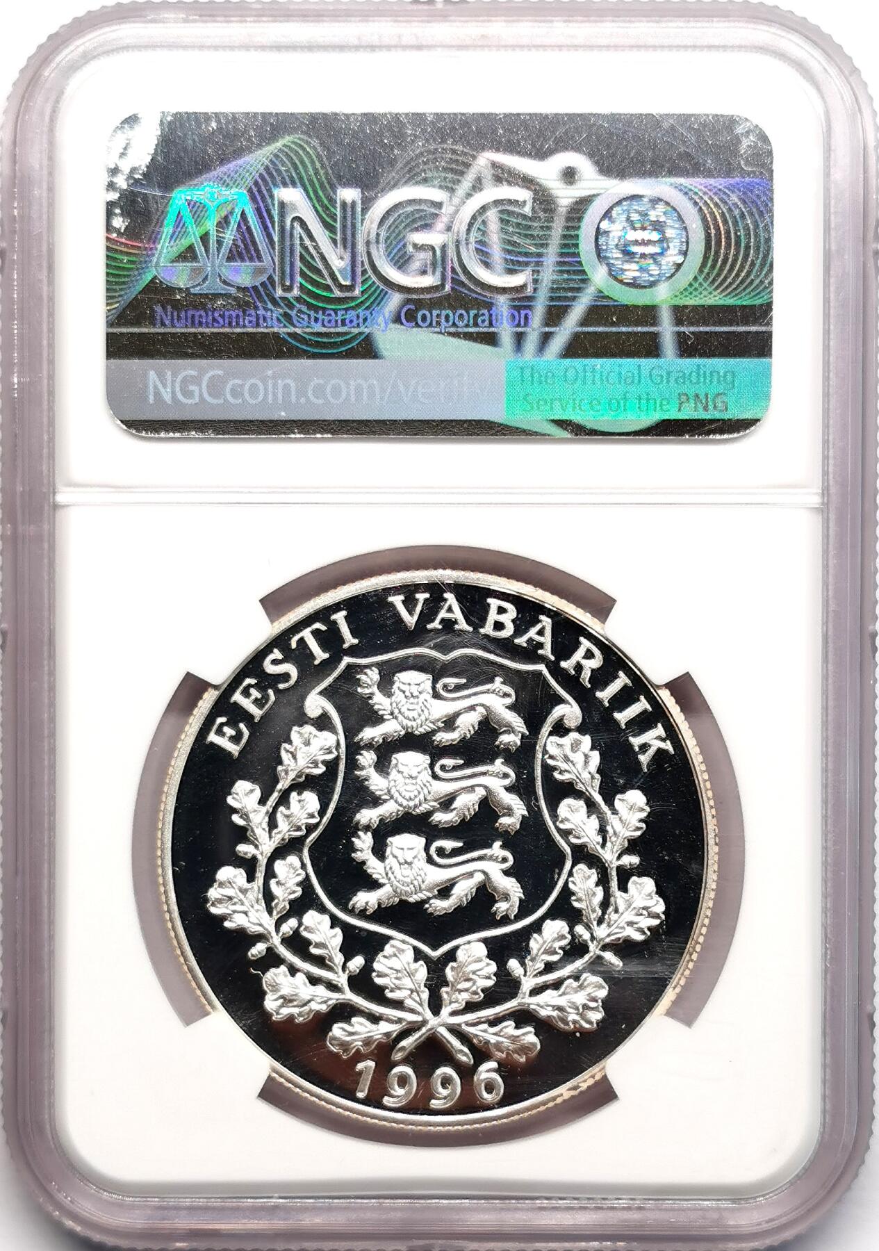 凡希社世界钱币微拍第二百七十八期 1996爱沙尼亚奥运100K纪念大银精铸NGC-PF68UC