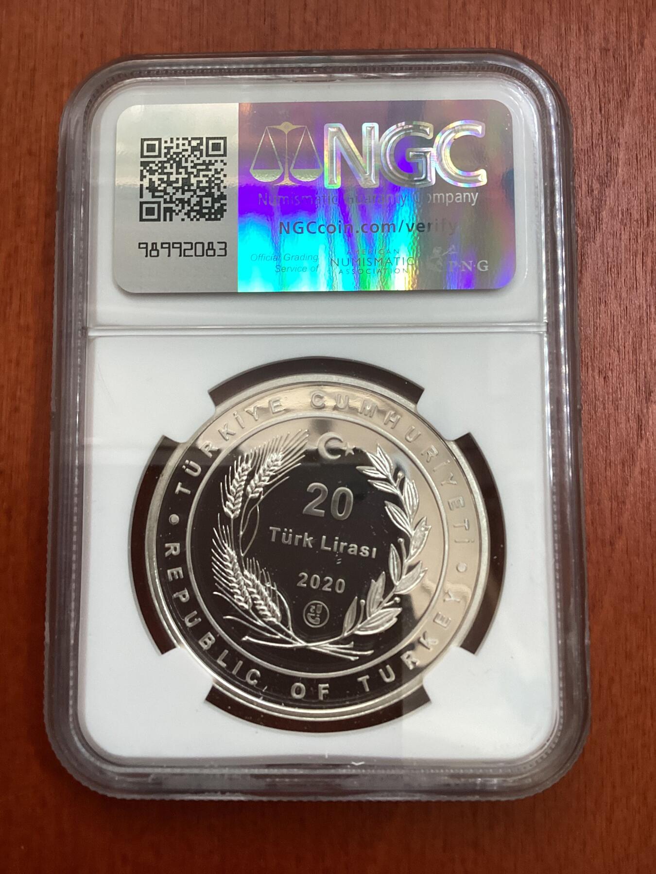 长老汇龙年精选第十三场拍卖 2020 土耳其环保日三枚套币之一20里拉精制银币，NGC PF67UC，唯二亚军，更高1枚，3000枚