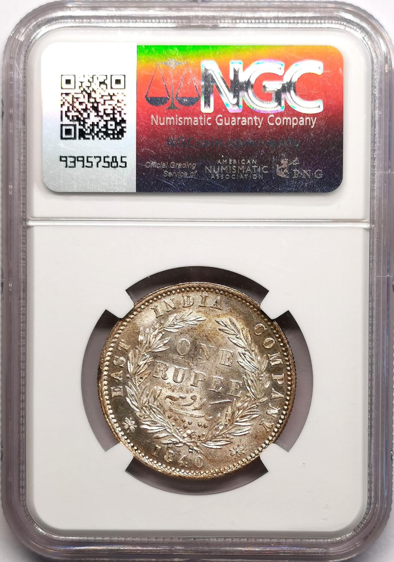 凡希社世界钱币微拍第二百七十八期 1840东印度公司小维卢比NGC-MS63