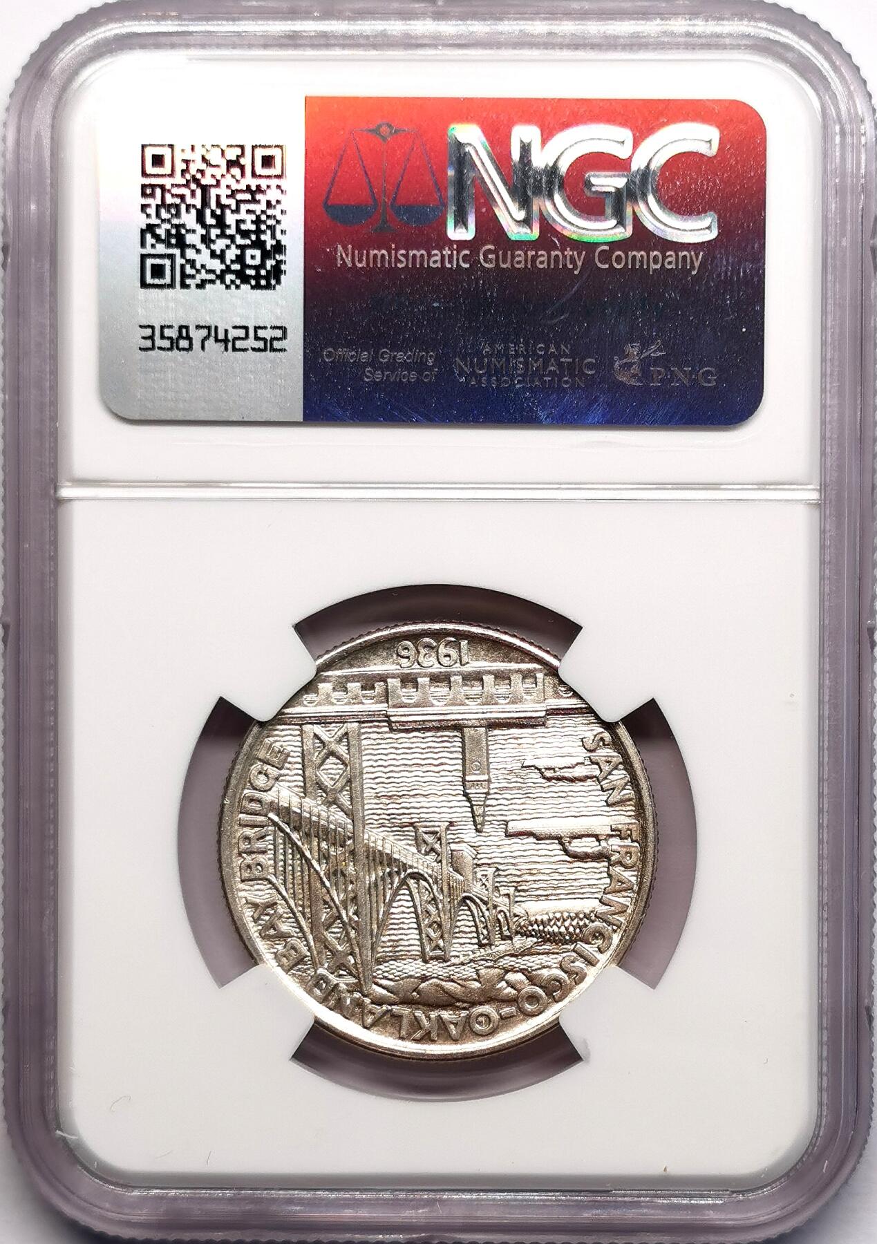 凡希社世界钱币微拍第二百七十八期 1936美国旧金山奥克兰湾区大桥纪念50美分NGC-MS63