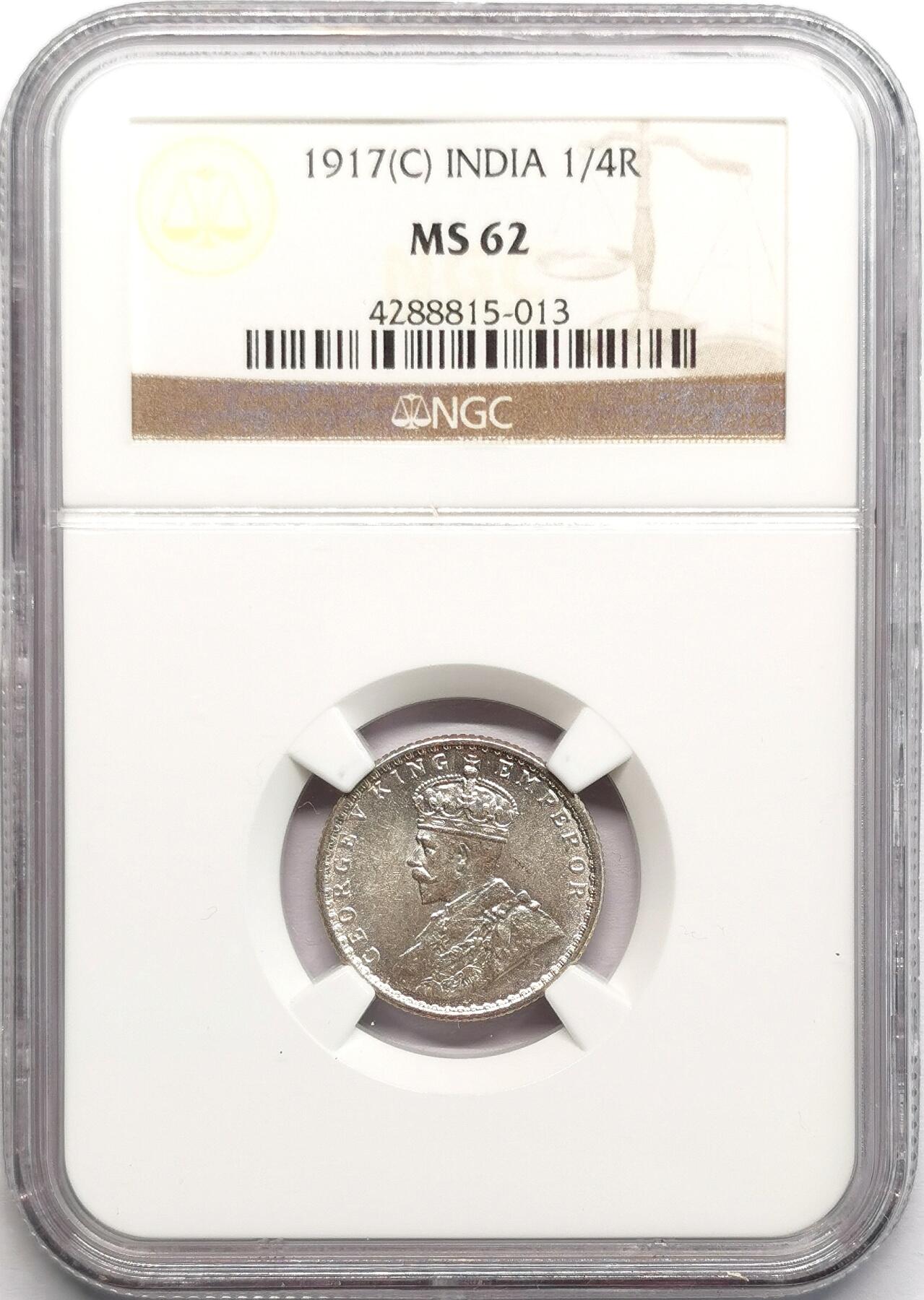 凡希社世界钱币微拍第二百七十八期 1917英属印度乔五1/4卢比NGC-MS62