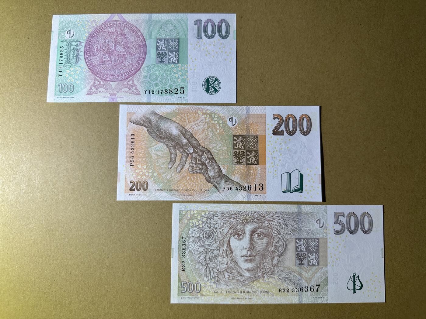 《张总收藏》160期-外币精品百拍周日场 捷克100、200、500克朗3张 UNC