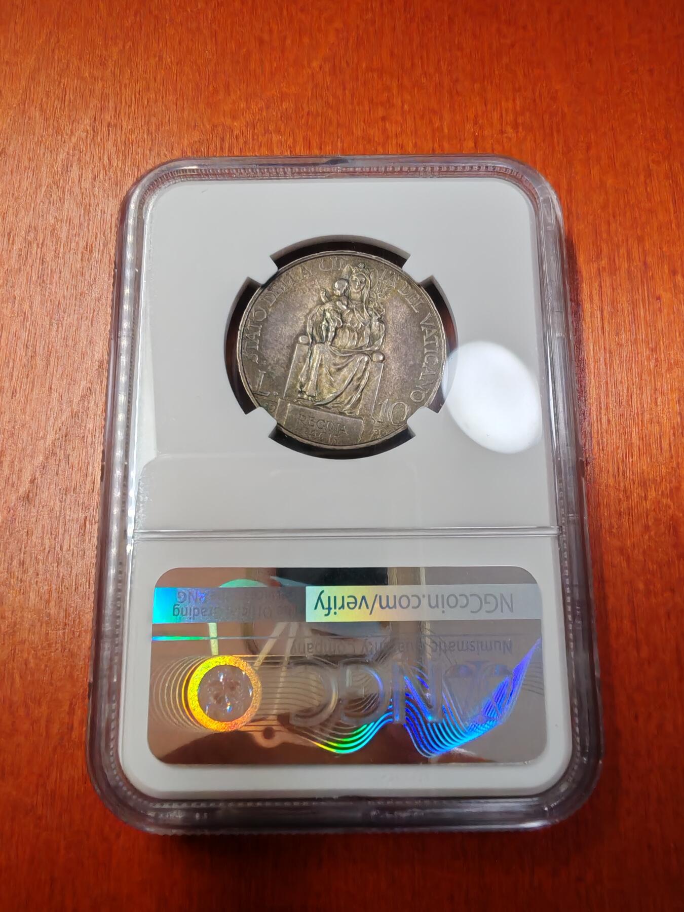 长老汇龙年精选第十三场拍卖 1939 梵蒂冈教皇庇护十二世抱婴10里拉银币，NGC MS63，更高分5枚，稀少