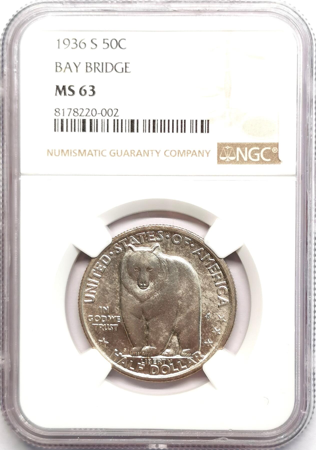 凡希社世界钱币微拍第二百七十八期 1936美国旧金山奥克兰湾区大桥纪念50美分NGC-MS63