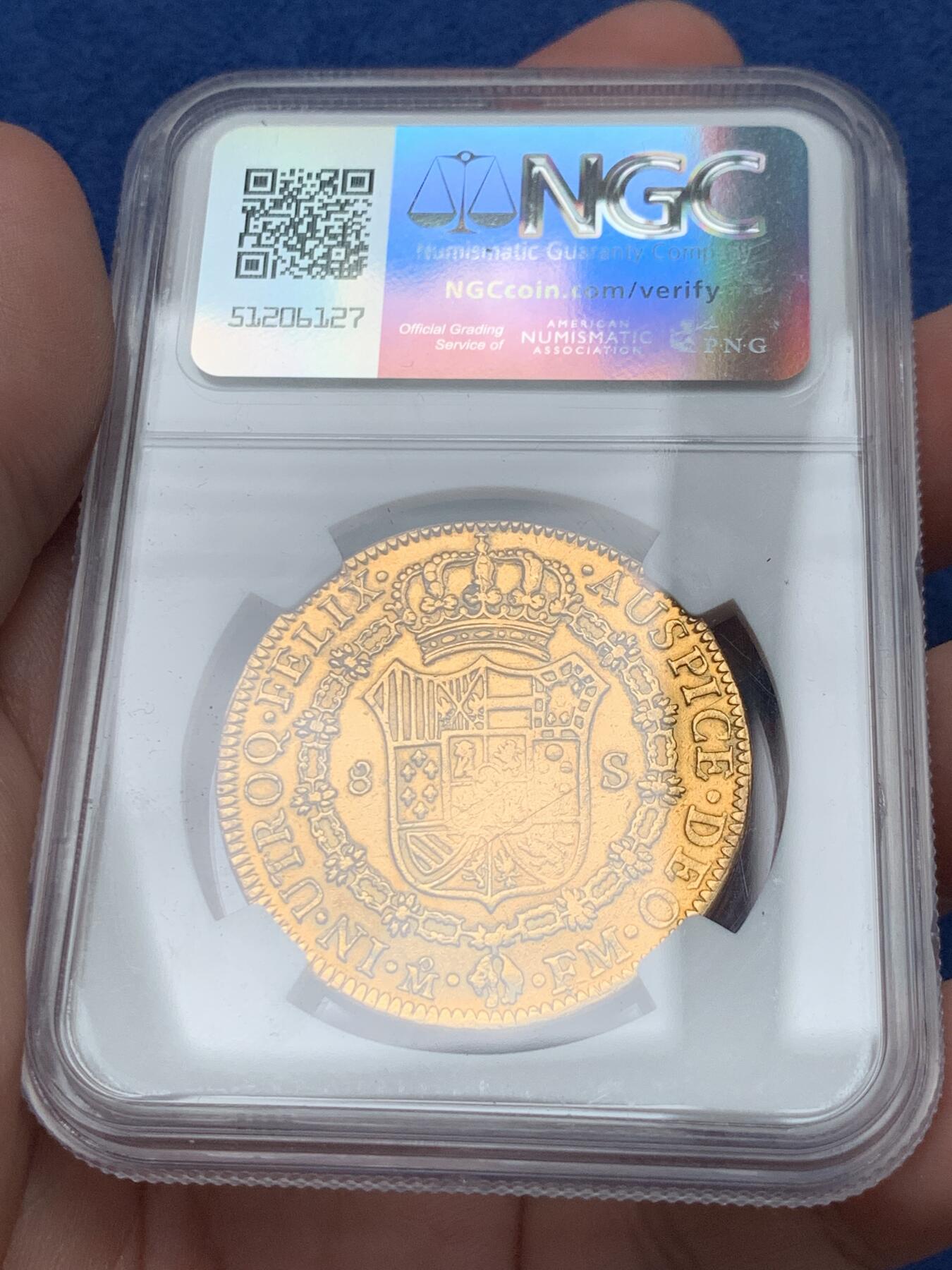 《竞宝斋》第292场- 周日，周一  2场连拍 （全场包邮） NGC XFD 墨西哥 1800MO FM 卡洛斯四世 8E 双柱大金币