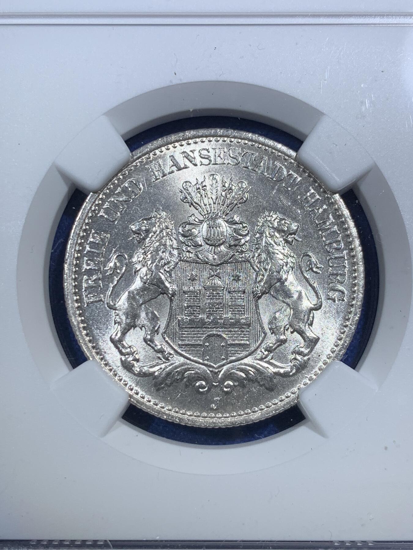 《竞宝斋》第292场- 周日，周一  2场连拍 （全场包邮） NGC MS65 德国汉堡1904J双狮2马克