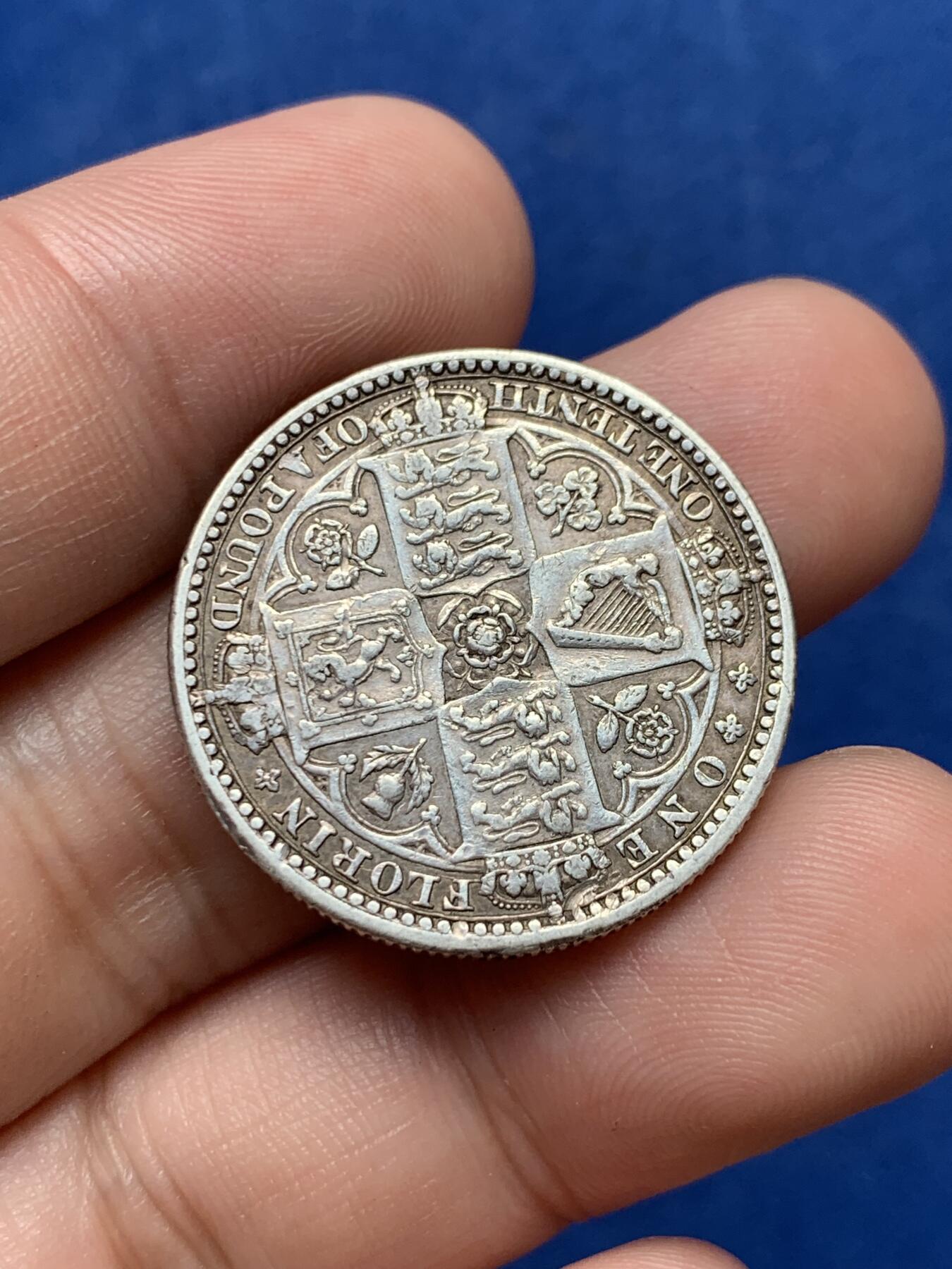 《竞宝斋》第292场- 周日，周一  2场连拍 （全场包邮） 英国 1849 无神 维多利亚女王1弗洛林银币