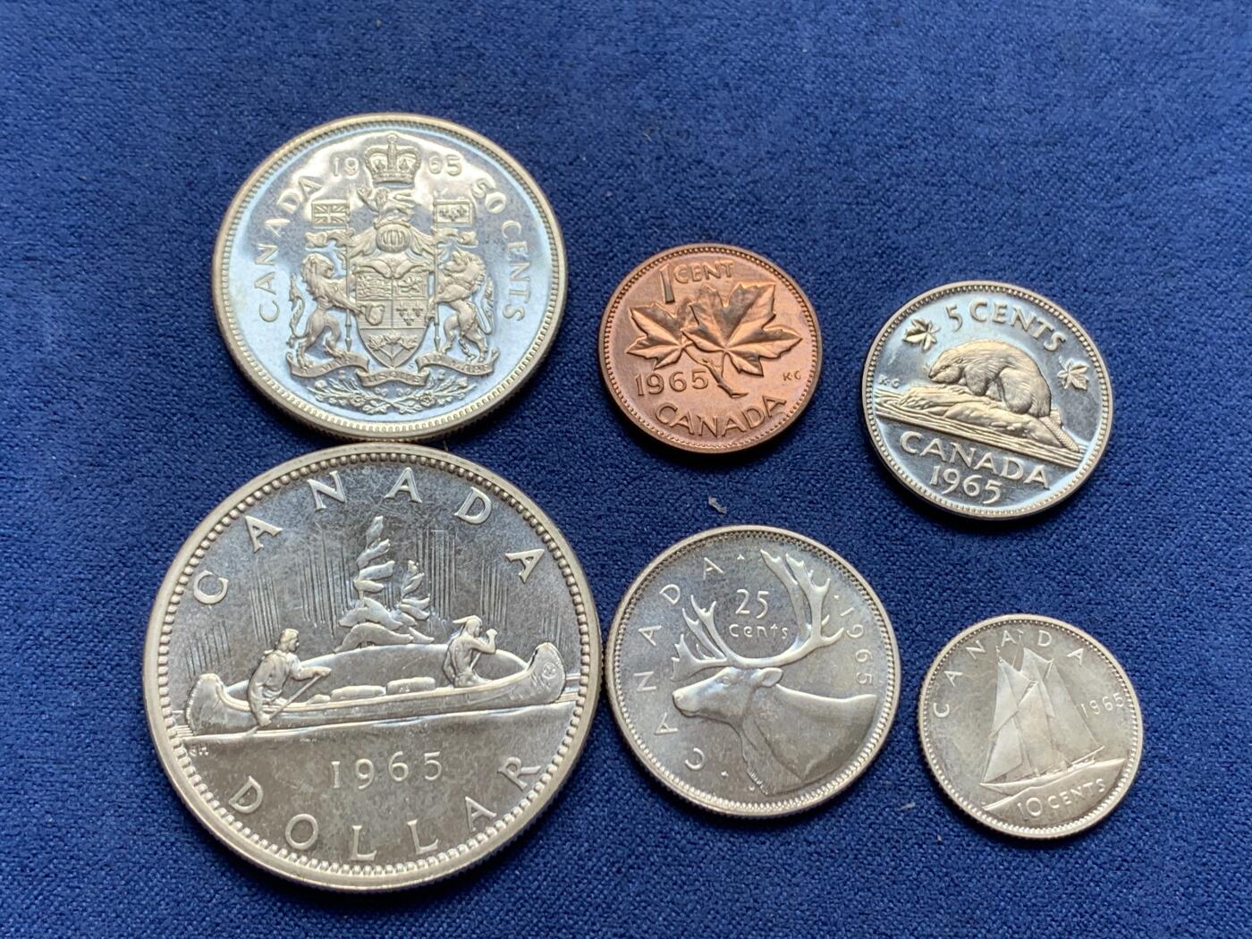 《竞宝斋》第292场- 周日，周一  2场连拍 （全场包邮） 加拿大1965银套币 四银