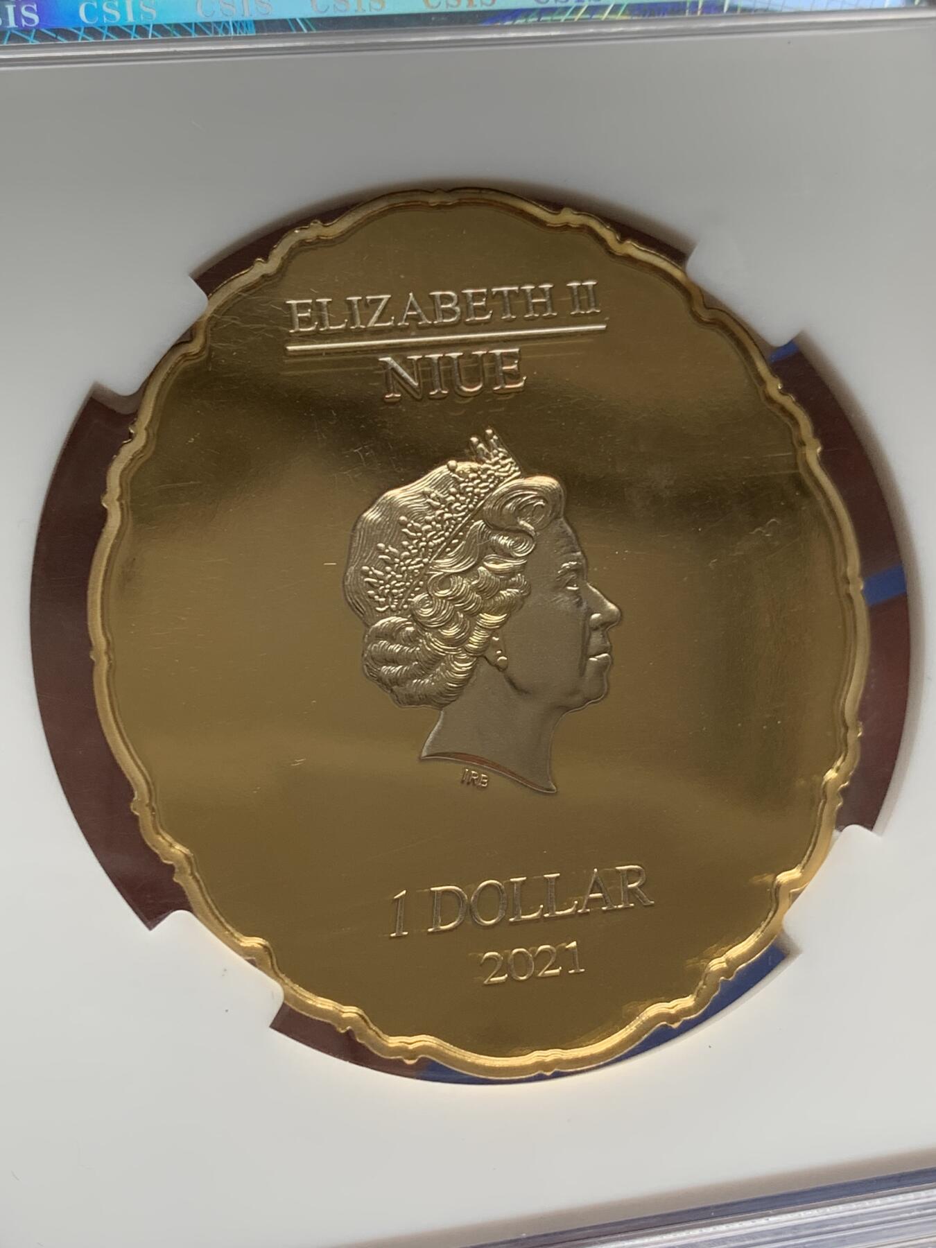 《竞宝斋》第292场- 周日，周一  2场连拍 （全场包邮） CSIS信泰评级 PF70UC 纽埃2021抱貂的女人精制银铜币 拼图彩色绝美品 盒证齐全