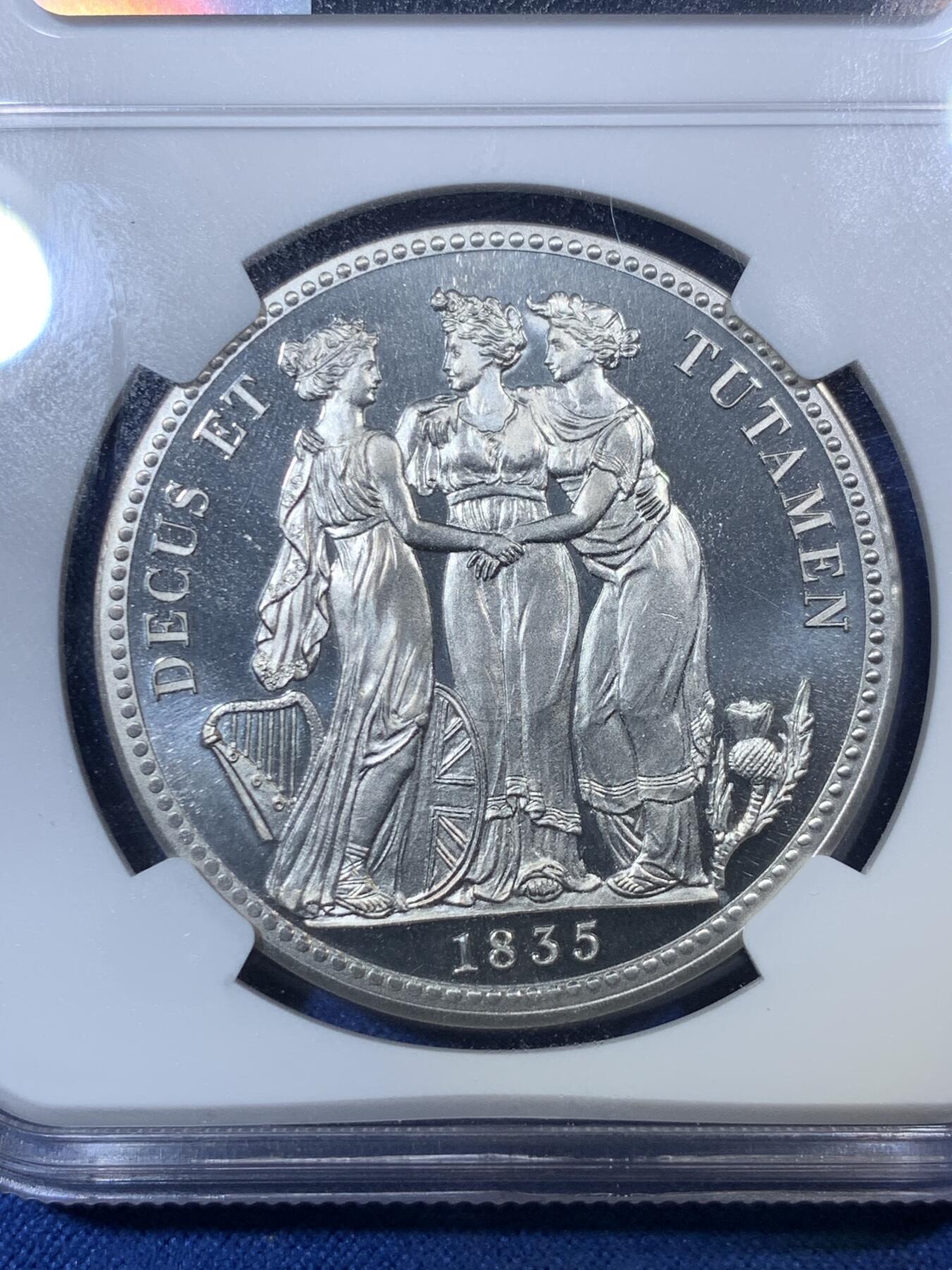 《竞宝斋》第292场- 周日，周一  2场连拍 （全场包邮） NGC PF68CAMEO 英国威廉四世幻想克朗 最高分 背面经典的美惠三女神