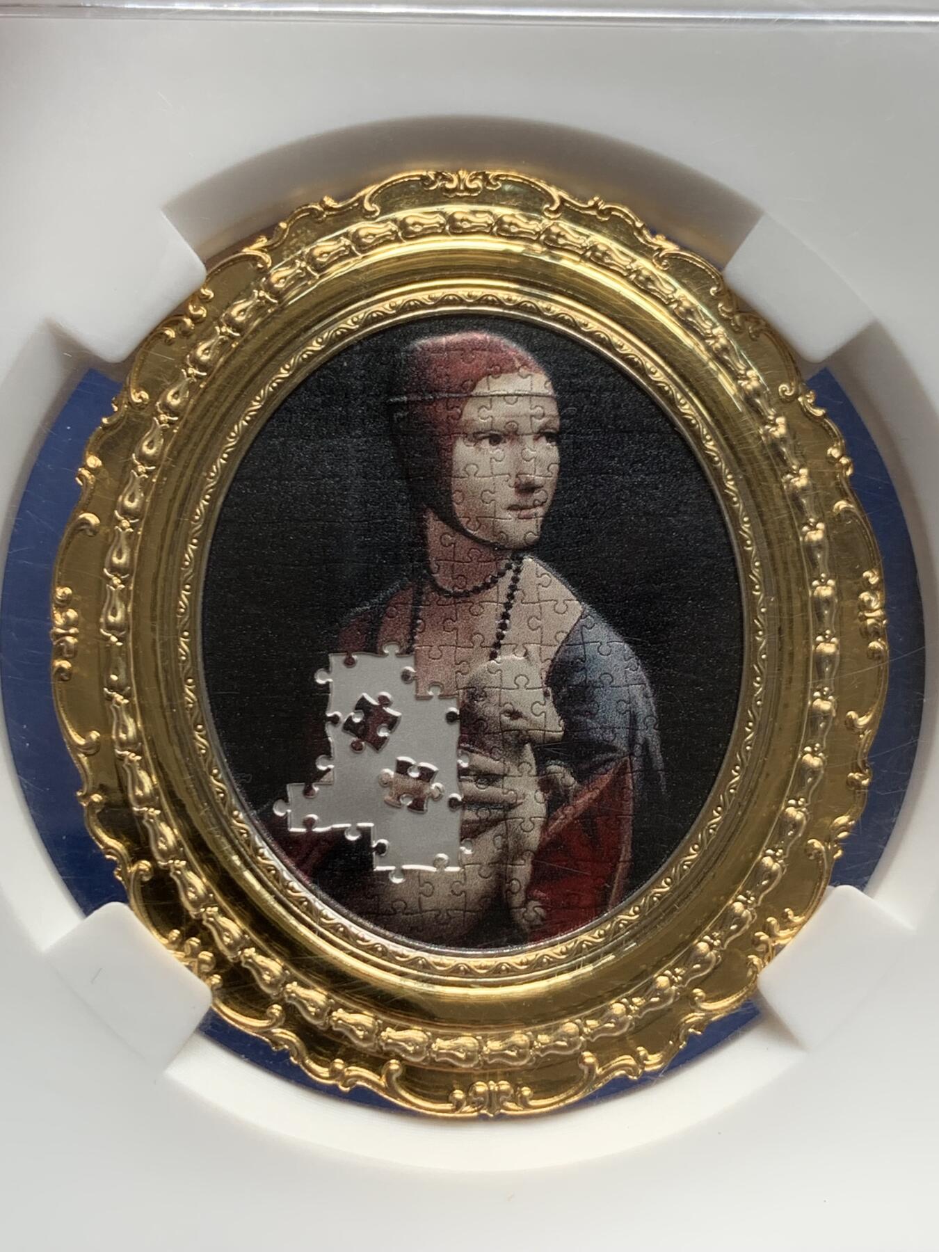 《竞宝斋》第292场- 周日，周一  2场连拍 （全场包邮） CSIS信泰评级 PF70UC 纽埃2021抱貂的女人精制银铜币 拼图彩色绝美品 盒证齐全