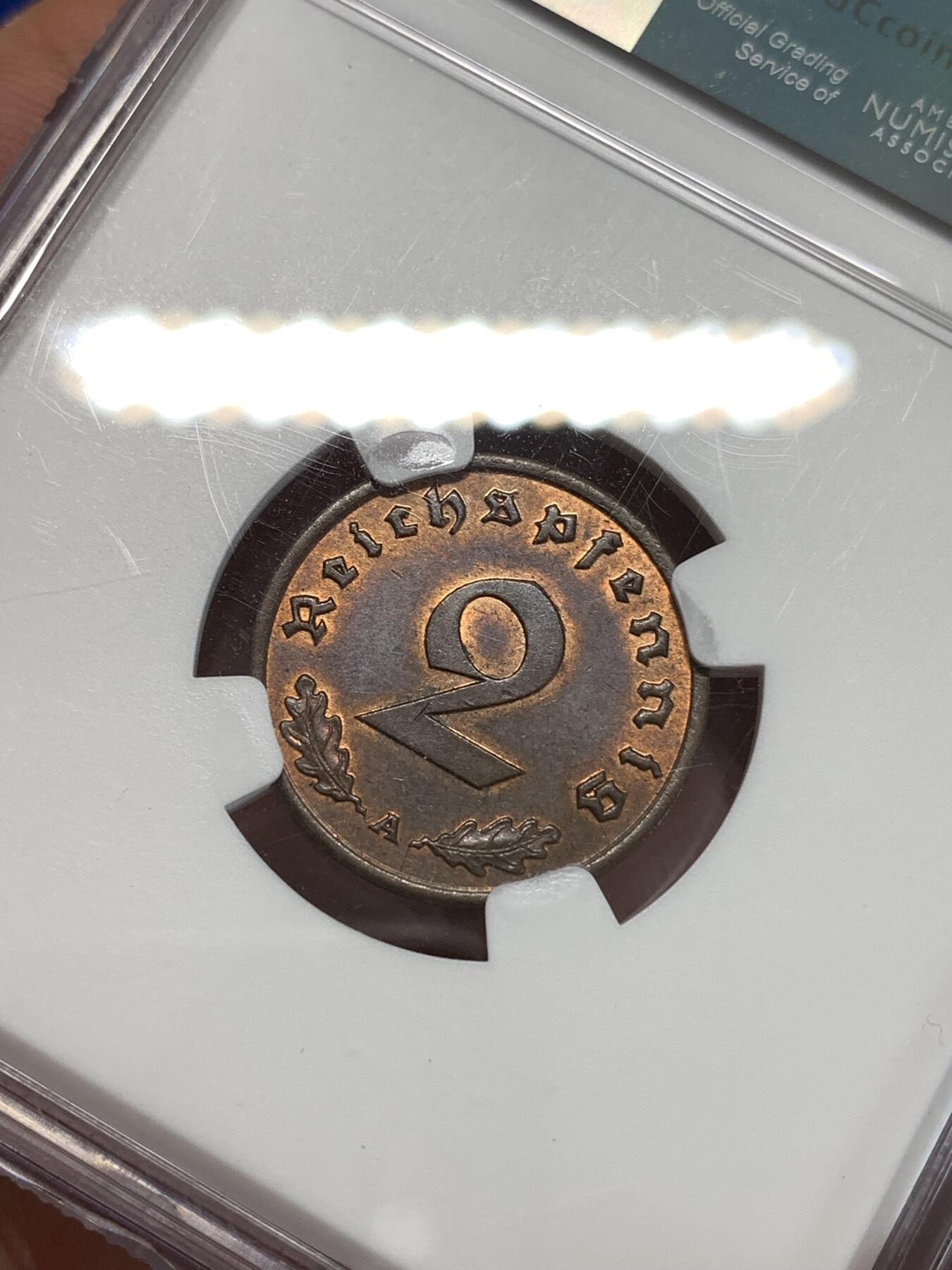 《竞宝斋》第292场- 周日，周一  2场连拍 （全场包邮） NGC MS63BN 1939年A厂标德国2芬尼