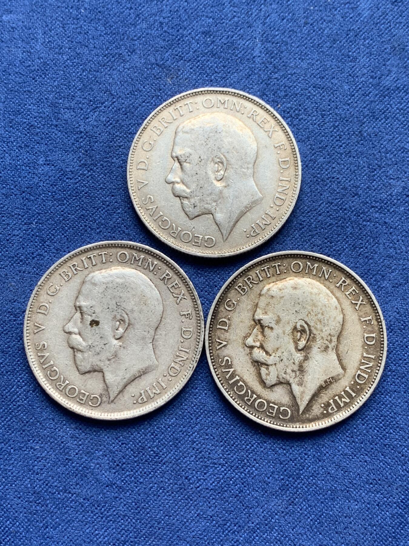 《竞宝斋》第292场- 周日，周一  2场连拍 （全场包邮） 3枚一组 英国乔治五世1弗洛林银币 高银版