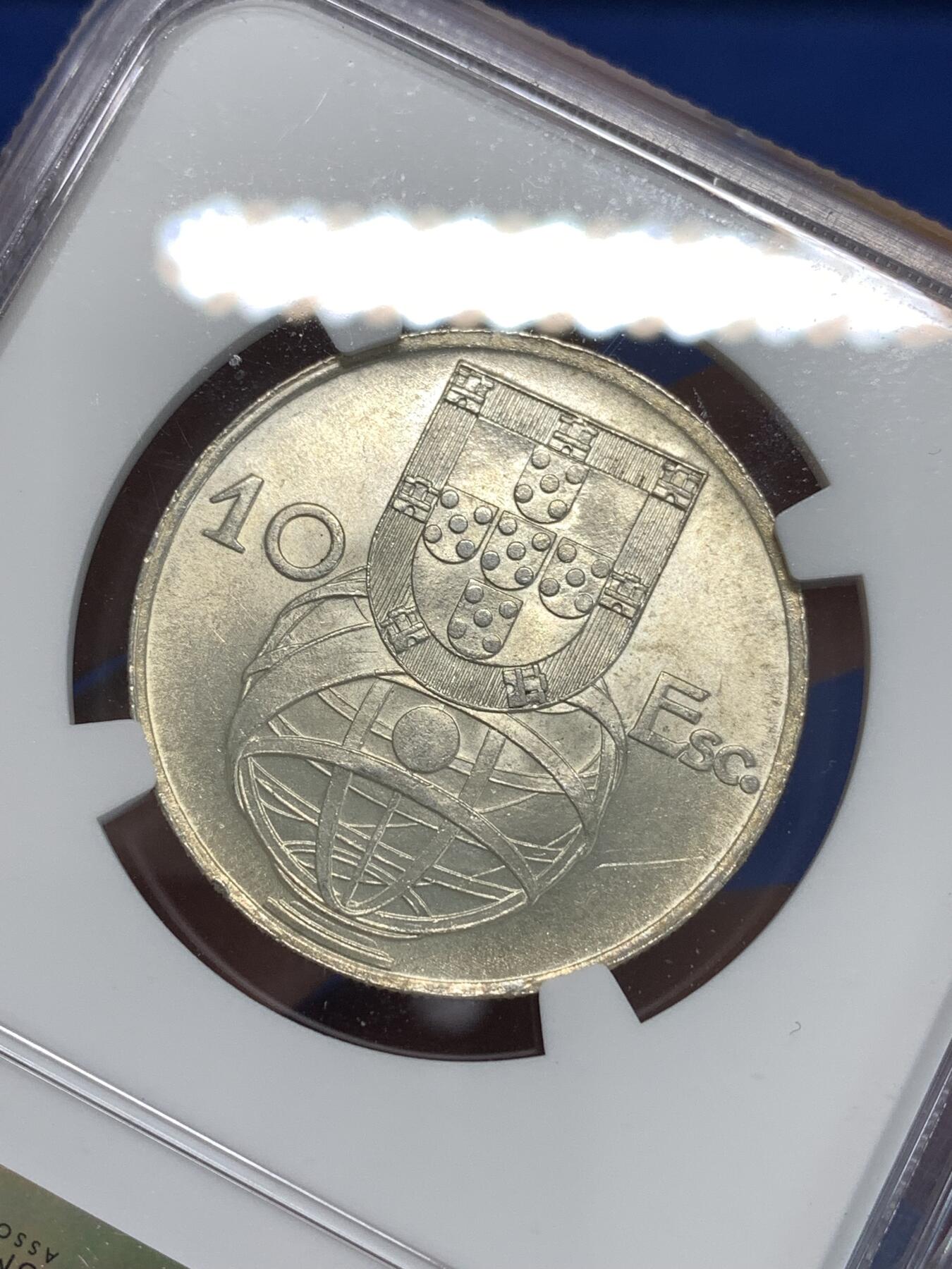 《竞宝斋》第292场- 周日，周一  2场连拍 （全场包邮） NGC MS64 葡萄牙1955年大帆船10埃斯库多银币