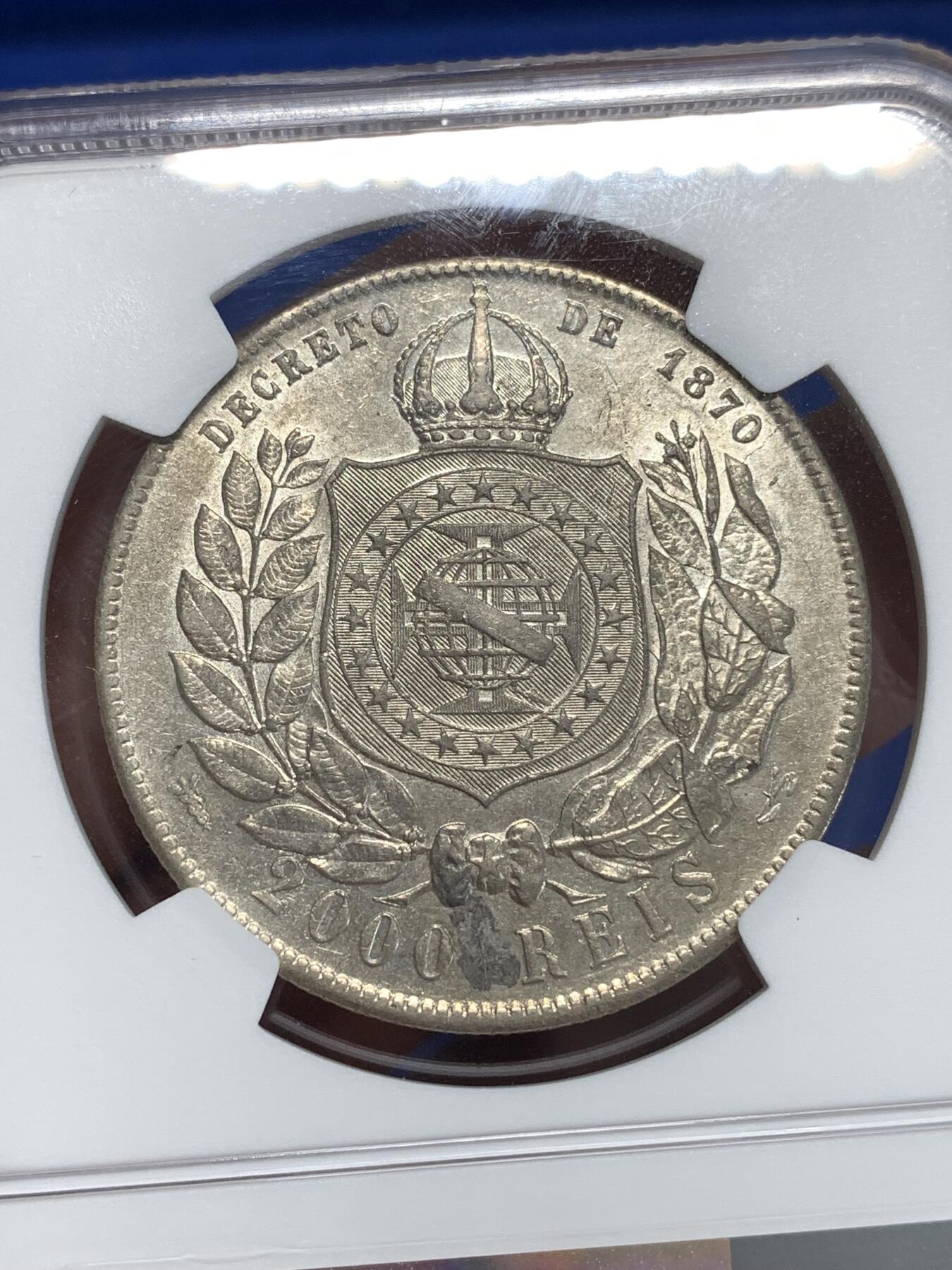 《竞宝斋》第292场- 周日，周一  2场连拍 （全场包邮） NGC AU58 巴西1889年2000R大银币