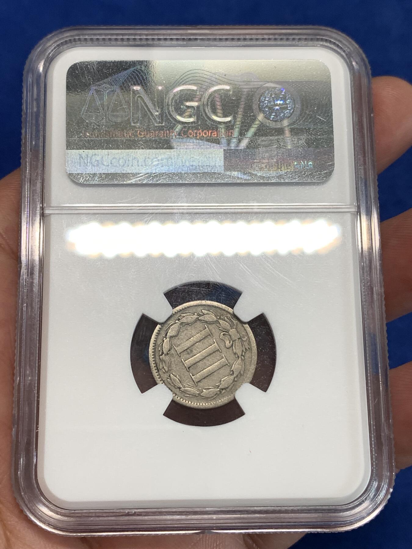 《竞宝斋》第292场- 周日，周一  2场连拍 （全场包邮） NGC VFD 1868年3美分 非常少见品种 ngc评级真假无忧 凑套必备