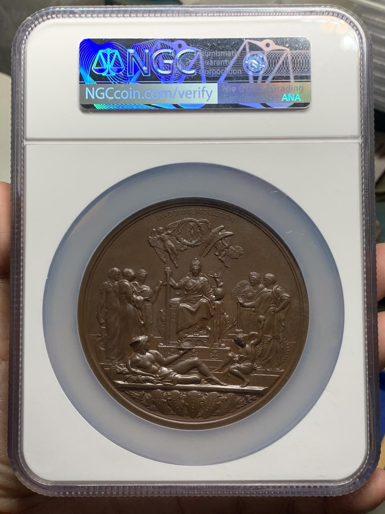 《竞宝斋》第292场- 周日，周一  2场连拍 （全场包邮） NGC MS63BN 英国1887年维多利亚女王登基50周年纪念铜章 直径75的超大经典铜章。