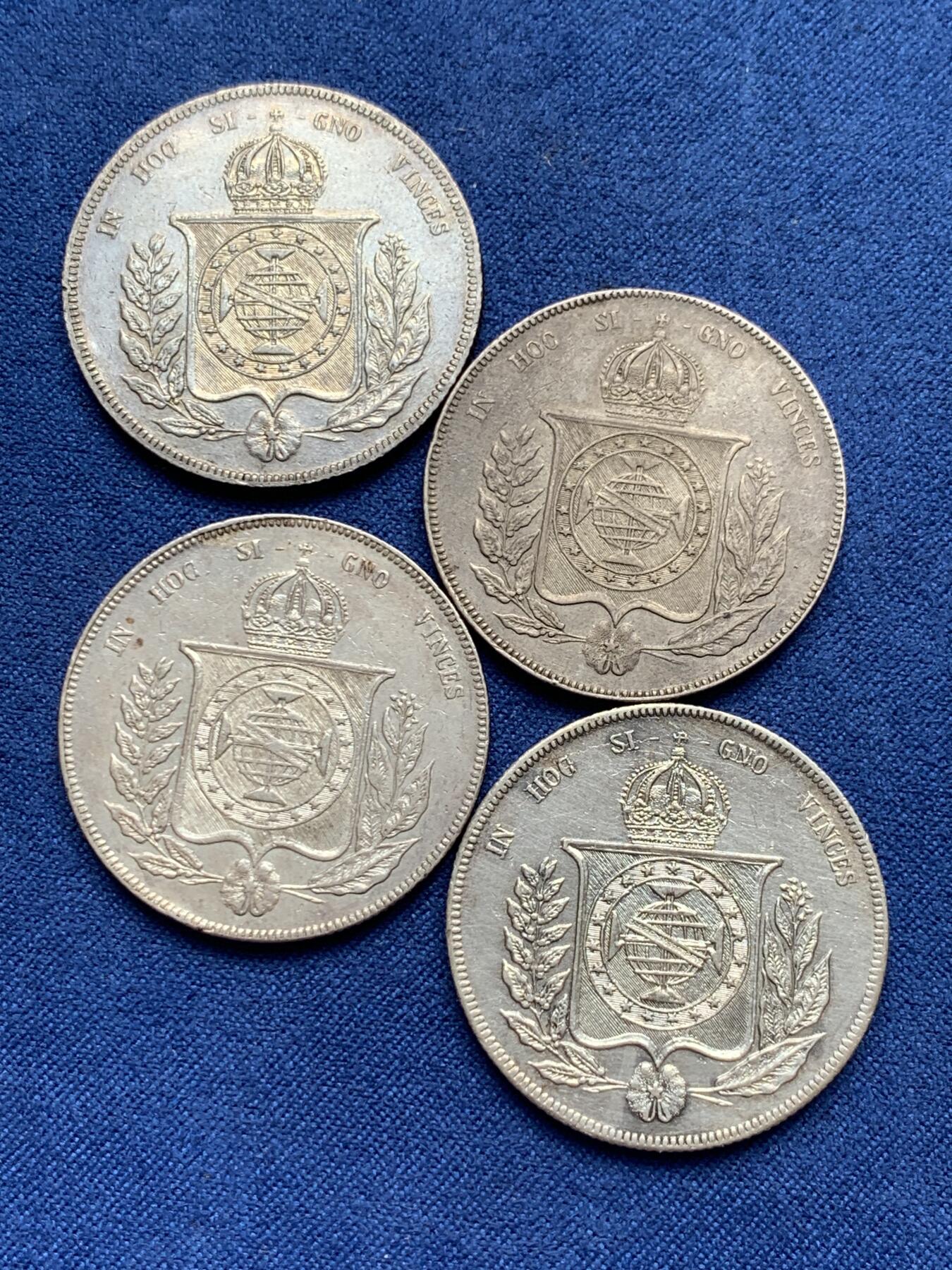 《竞宝斋》第292场- 周日，周一  2场连拍 （全场包邮） 4枚一组 巴西1000瑞斯 银币