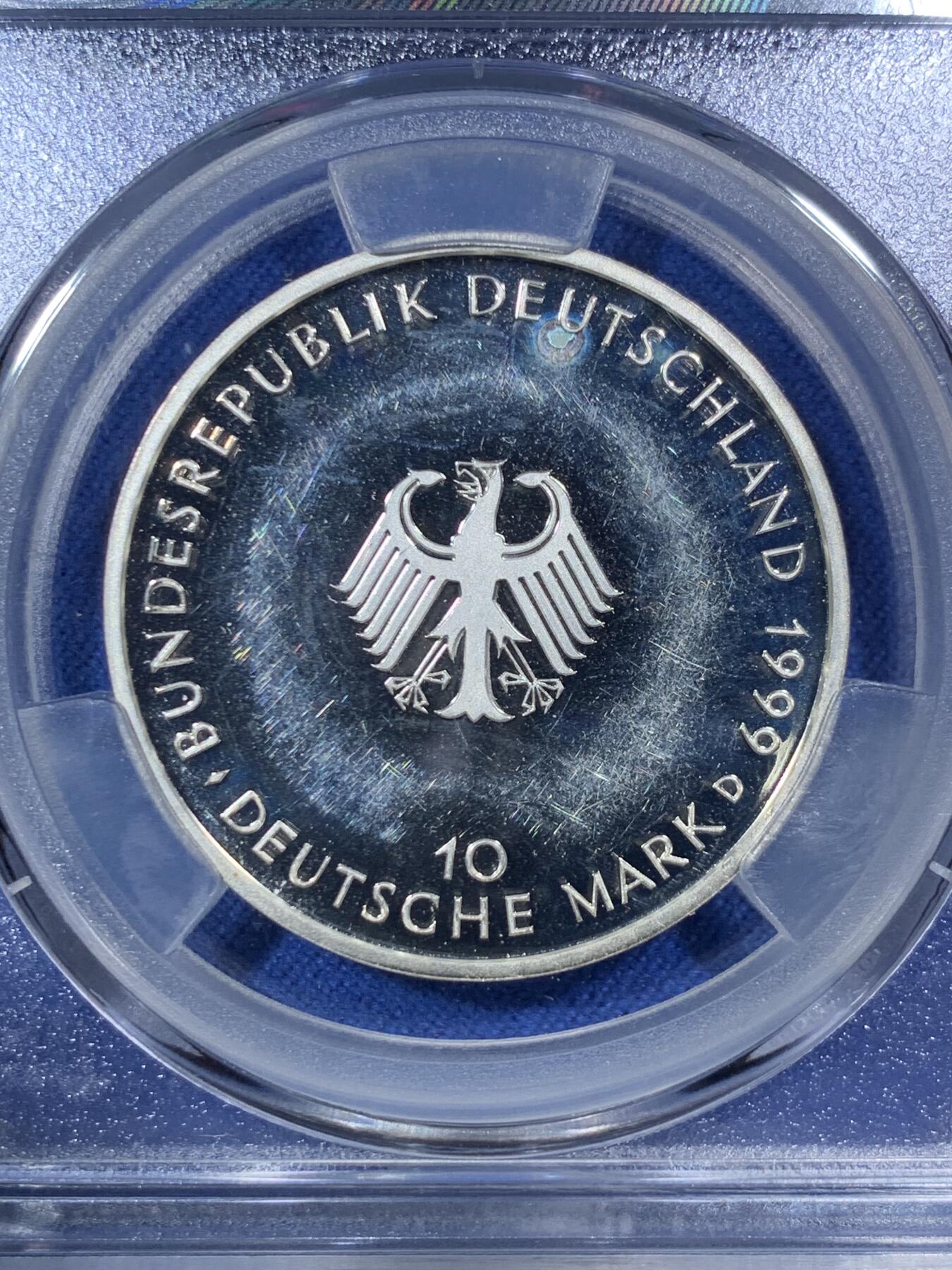 《竞宝斋》第292场- 周日，周一  2场连拍 （全场包邮） ACG PF64 1999年德国联邦宪法50周年精制银币 稀少绝美好品10马克