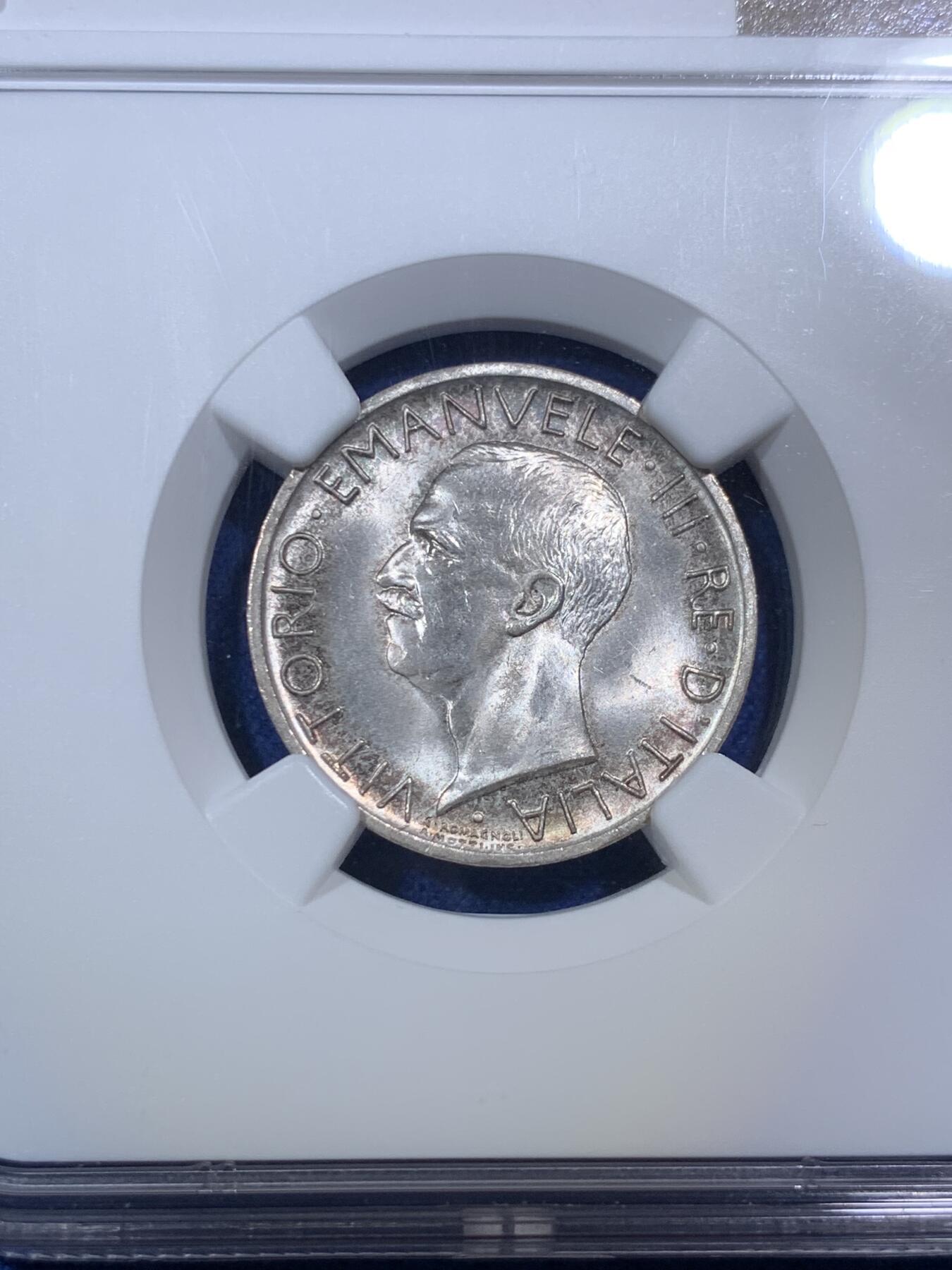 《竞宝斋》第292场- 周日，周一  2场连拍 （全场包邮） NGC MS66 意大利王国1927年法西斯鹰5里拉银币 冠军分