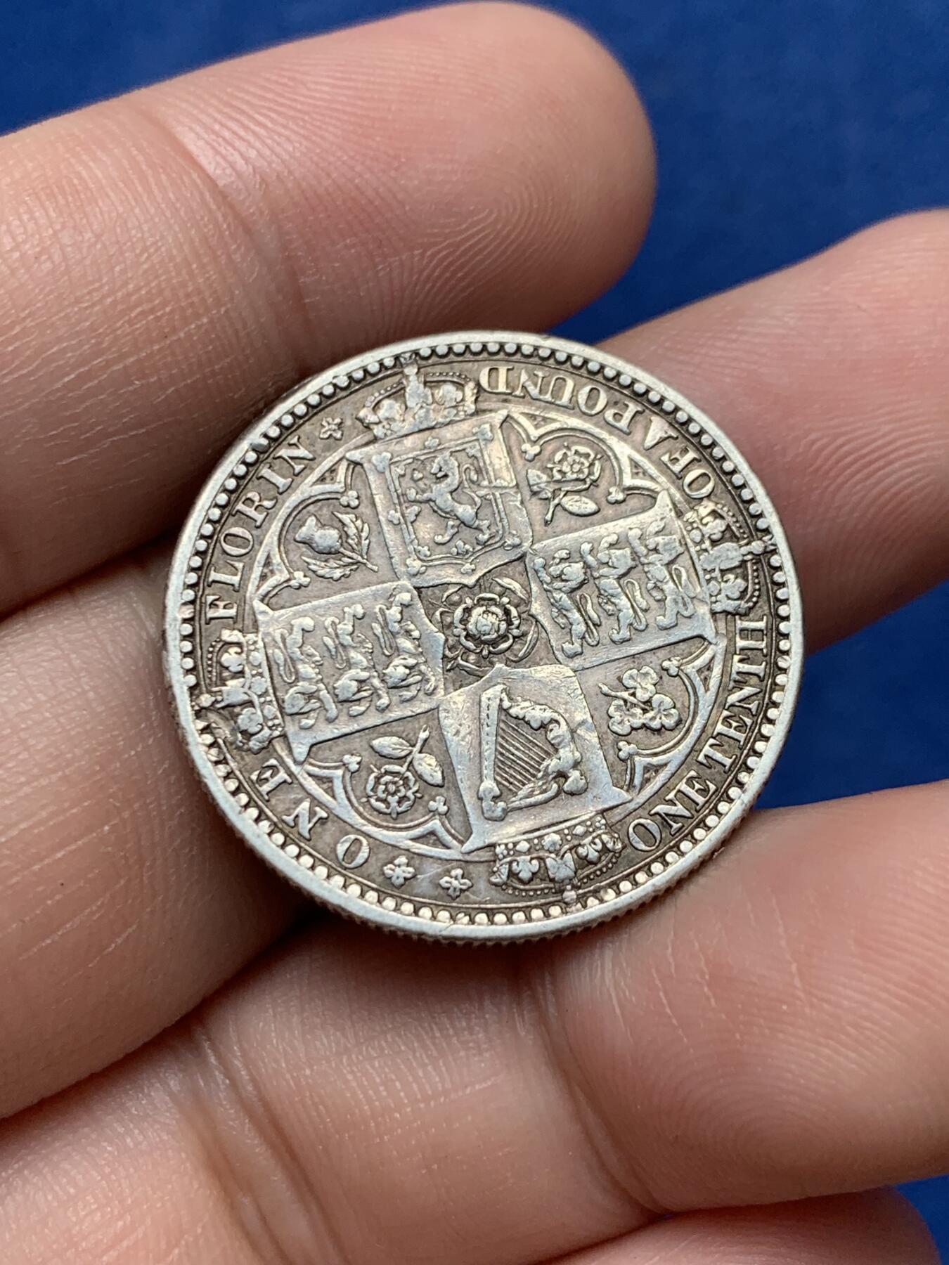 《竞宝斋》第292场- 周日，周一  2场连拍 （全场包邮） 英国 1849 无神 维多利亚女王1弗洛林银币