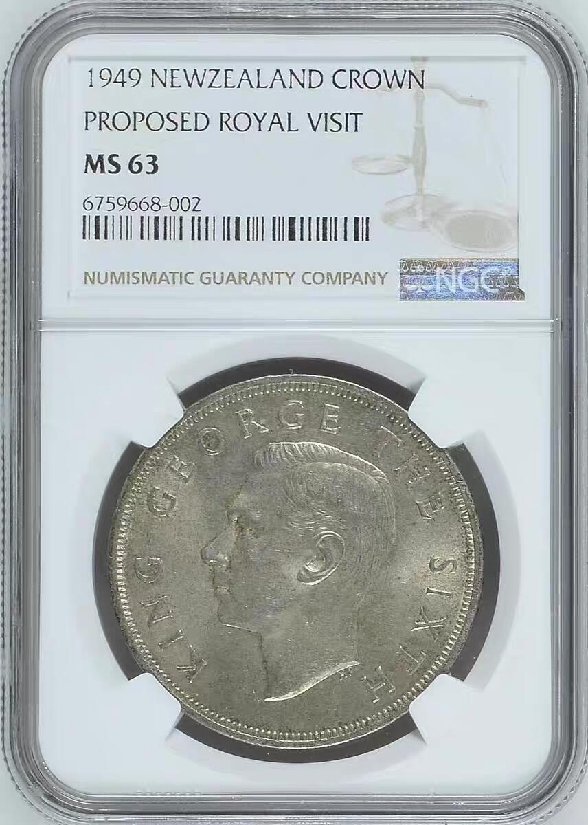 NGC-MS63英属新西兰1949年1克朗克朗银币