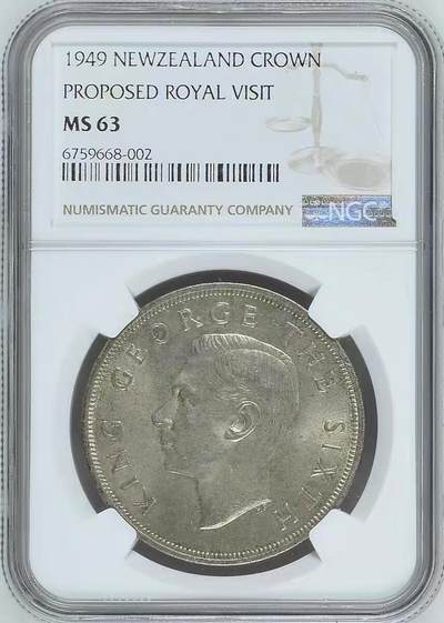 NGC-MS63英属新西兰1949年1克朗克朗银币 - NGC-MS63英属新西兰1949年1克朗克朗银币