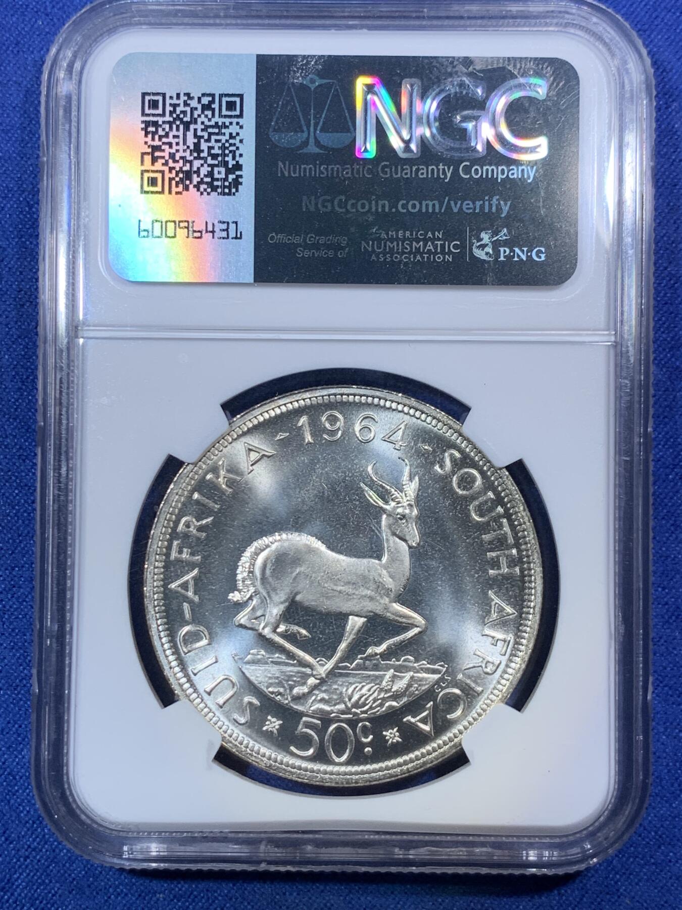 《竞宝斋》第292场- 周日，周一  2场连拍 （全场包邮） NGC PL67 南非1964年50分吕贝克 跳羚羊 高分精制币 完美品 一步到位