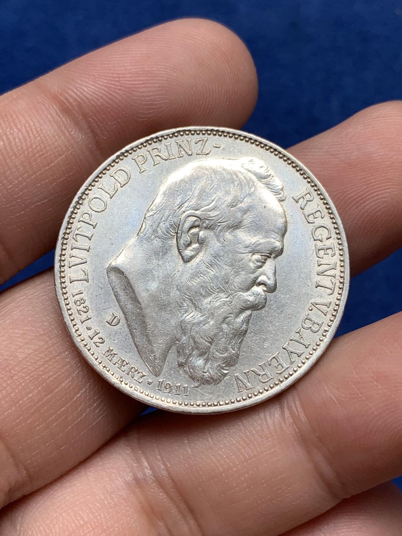 《竞宝斋》第292场- 周日，周一  2场连拍 （全场包邮） 巴伐利亚1911年利奥波德3马克 无磕带底光