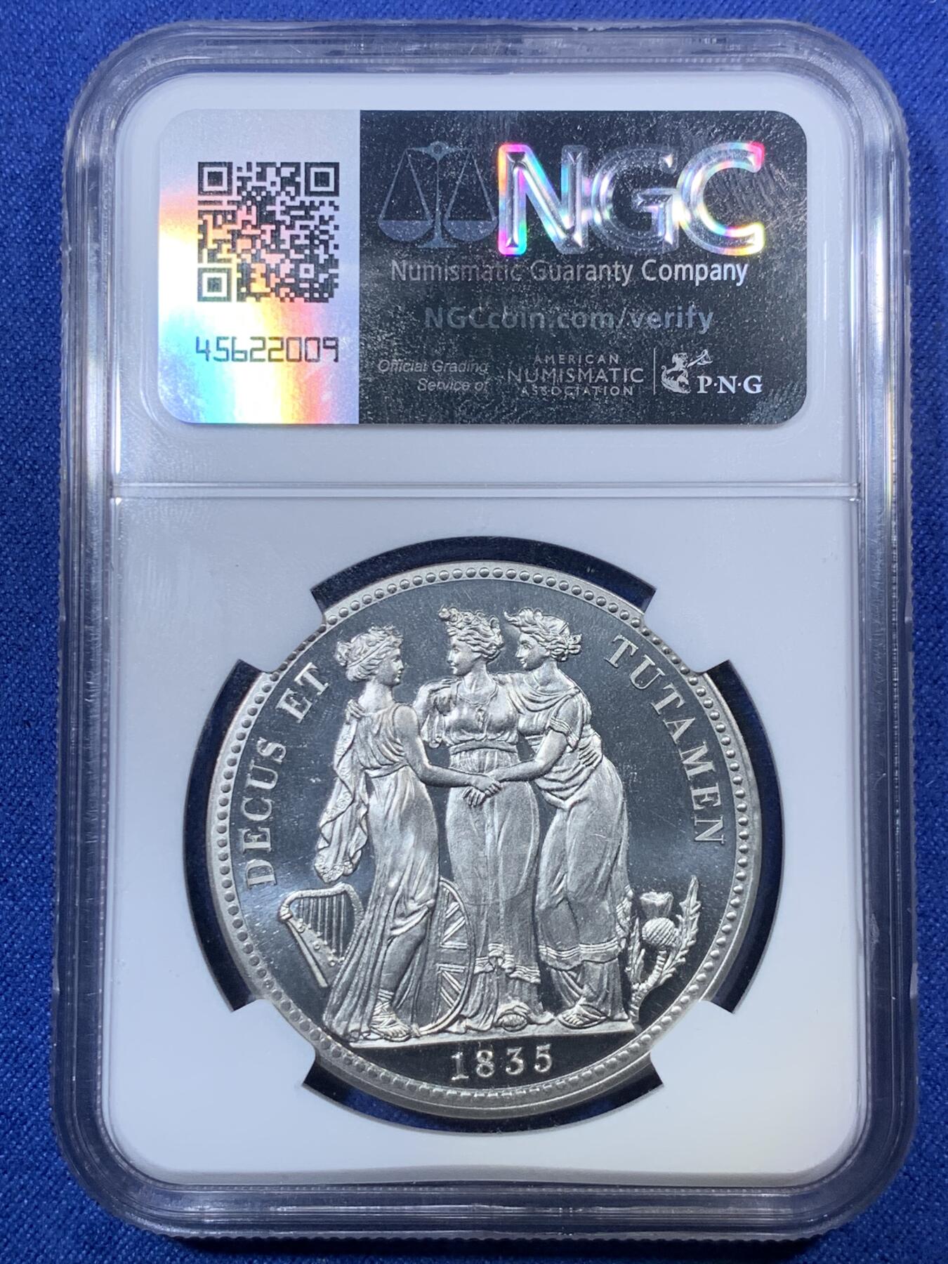 《竞宝斋》第292场- 周日，周一  2场连拍 （全场包邮） NGC PF68CAMEO 英国威廉四世幻想克朗 最高分 背面经典的美惠三女神