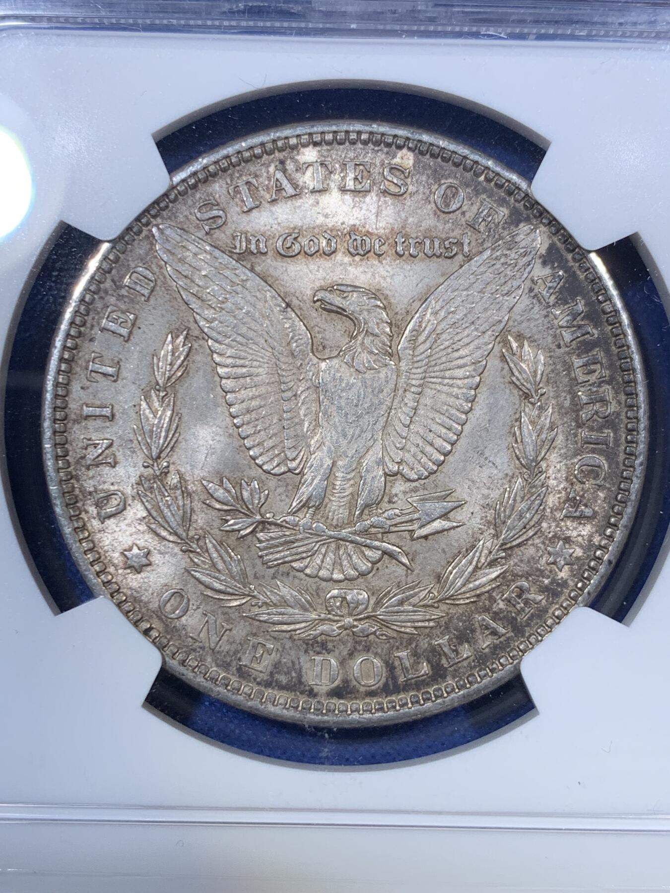 《竞宝斋》第292场- 周日，周一  2场连拍 （全场包邮） NGC MS63 美国1884年P版摩根银币 双面重五彩 小版较为稀有 评级纪录比常见的那些少很多