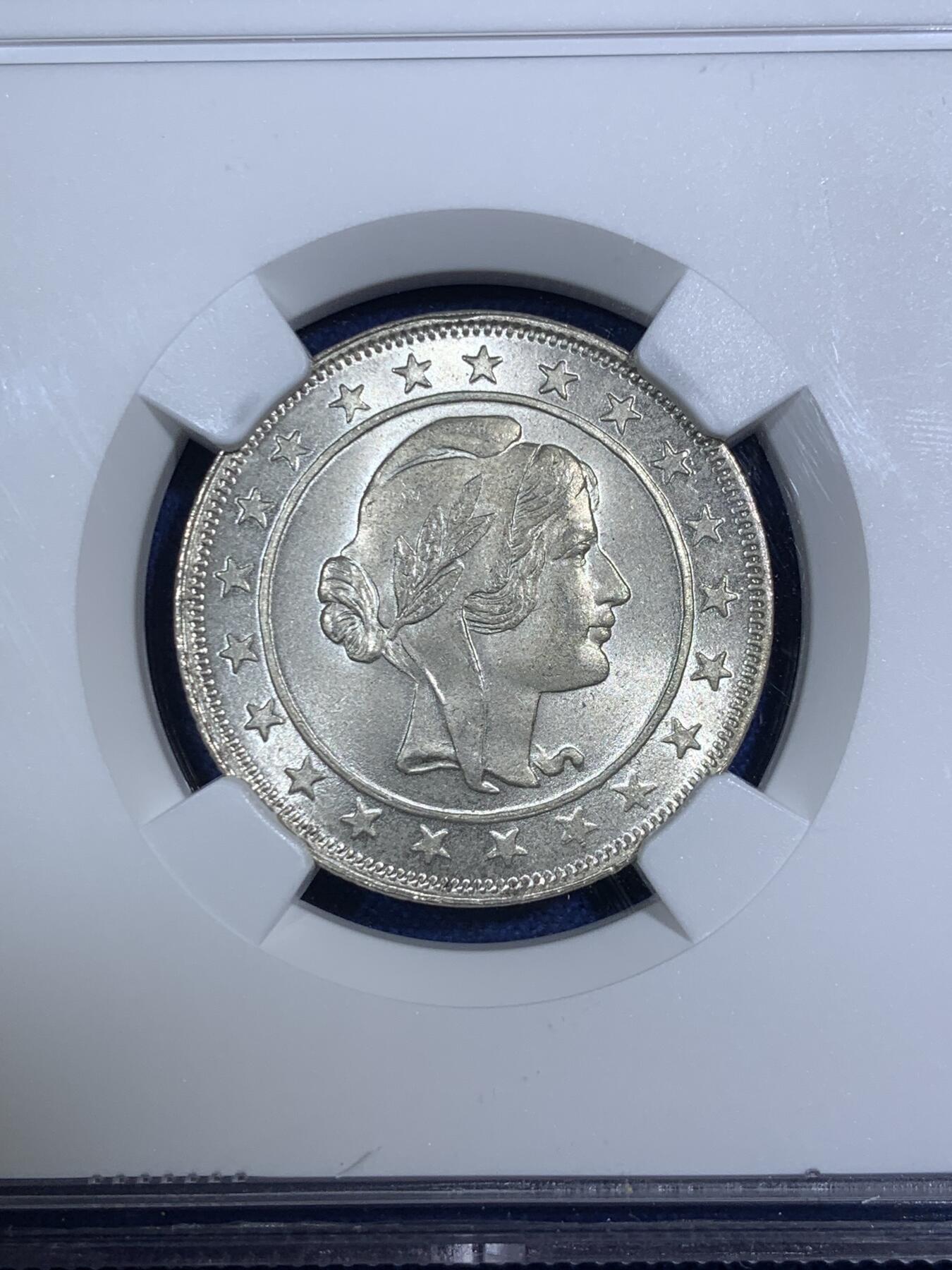 《竞宝斋》第292场- 周日，周一  2场连拍 （全场包邮） NGC MS66 巴西女神1924年2000R银币 稀少品超高分