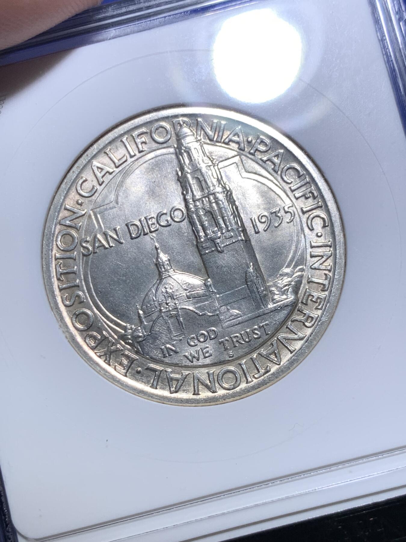 《竞宝斋》第292场- 周日，周一  2场连拍 （全场包邮） ANACS MS65 美国 1935年 圣地亚哥半美元 经典品种 漂亮设计 高分绝版小白盒 收藏一步到位