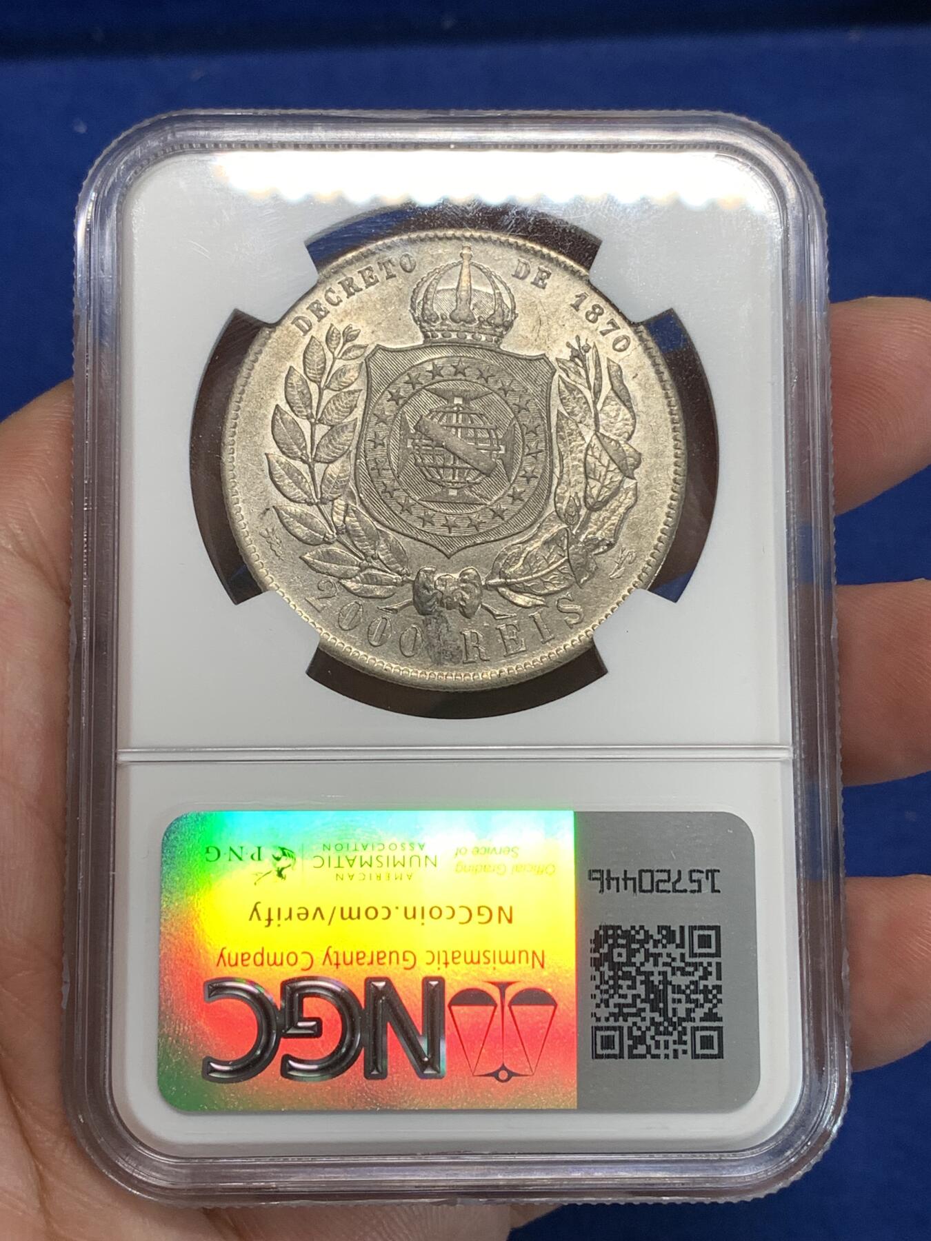 《竞宝斋》第292场- 周日，周一  2场连拍 （全场包邮） NGC AU58 巴西1889年2000R大银币