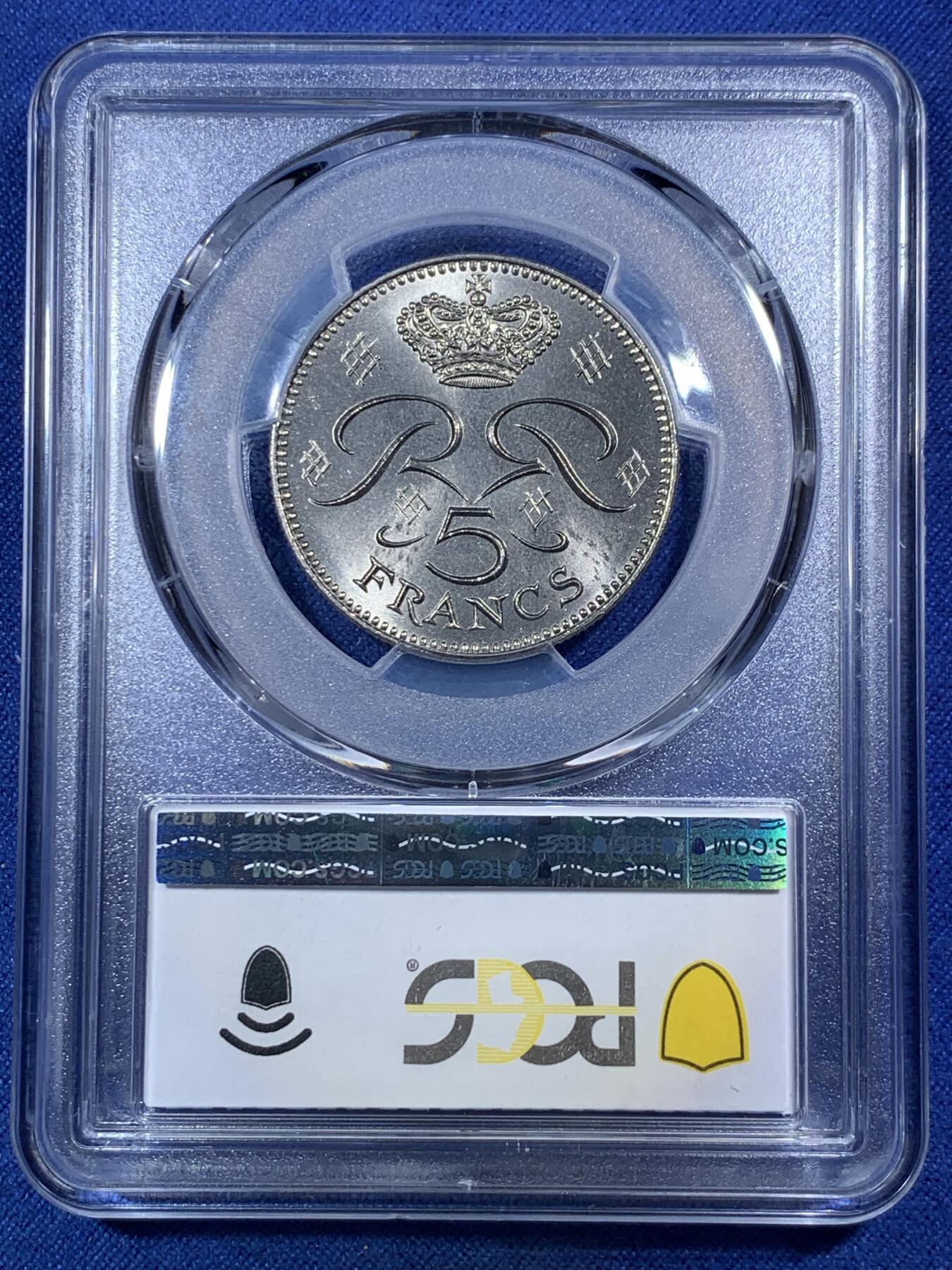 《竞宝斋》第292场- 周日，周一  2场连拍 （全场包邮） PCGS MS67 摩纳哥1977年5法郎 发行量仅78.2万的流通币，唯一的高分，冠军分，品相难得