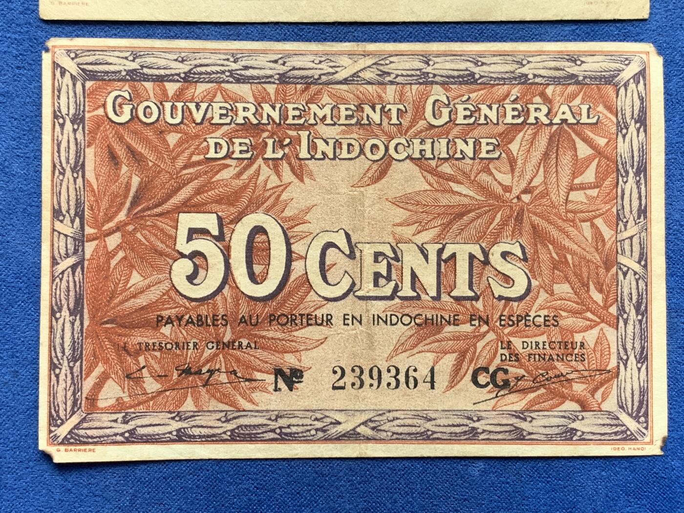 《竞宝斋》第292场- 周日，周一  2场连拍 （全场包邮） 3张一组  法属印支纸币辅币一套