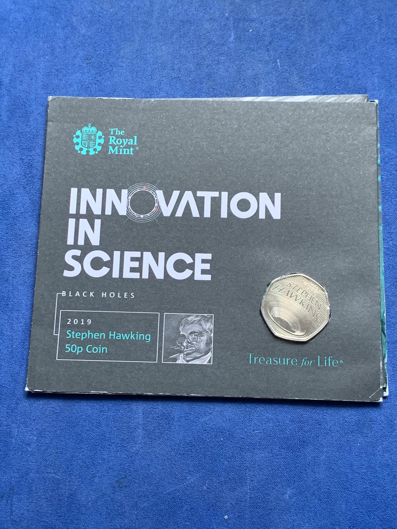 《竞宝斋》第292场- 周日，周一  2场连拍 （全场包邮） 2019英国皇家造币厂霍金黑洞50便士铜镍合金钱币