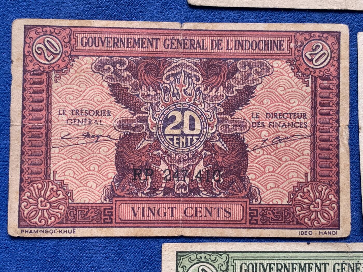 《竞宝斋》第292场- 周日，周一  2场连拍 （全场包邮） 4枚一组 法属印支纸币辅币一套