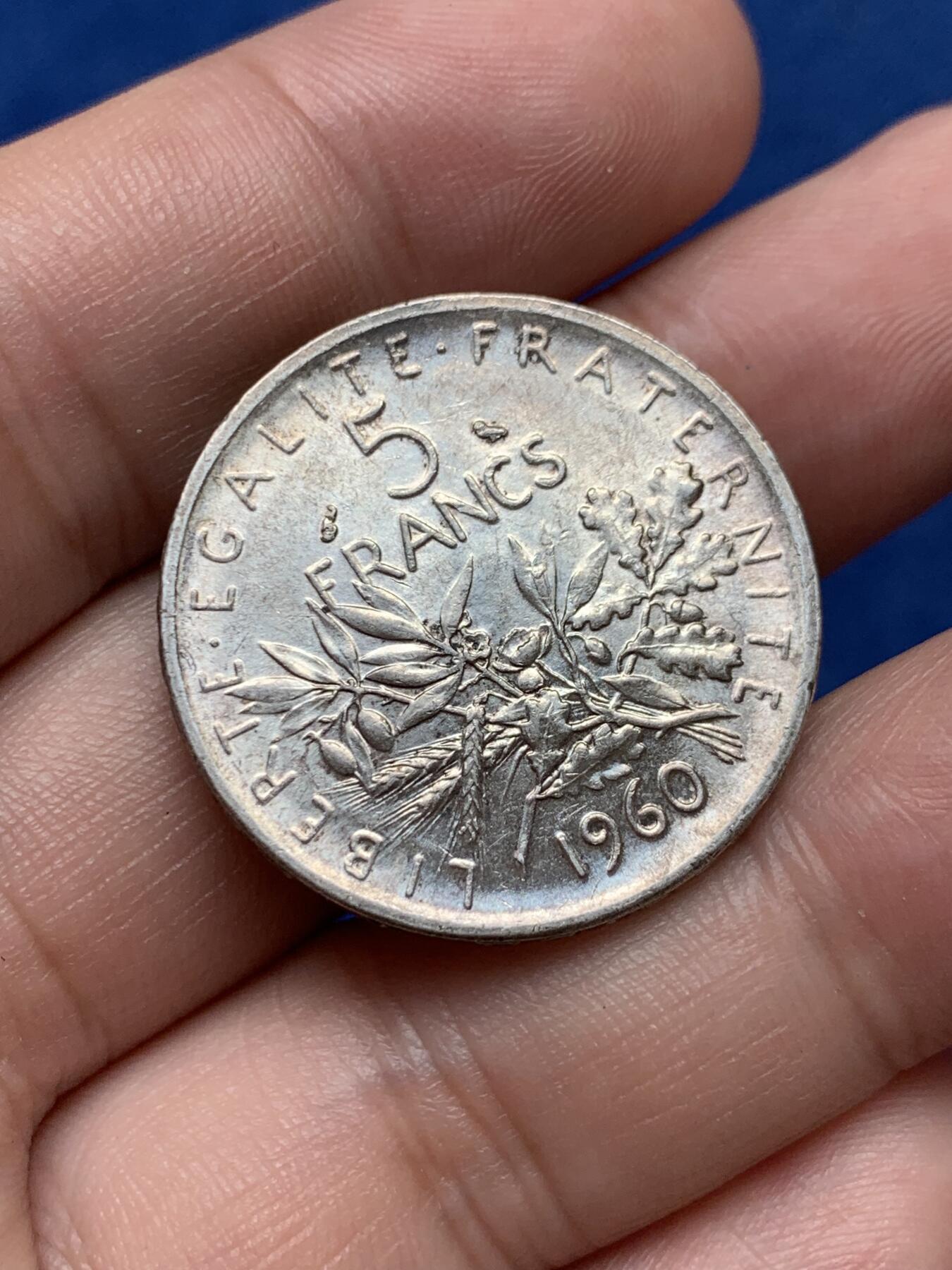 《竞宝斋》第292场- 周日，周一  2场连拍 （全场包邮） 法国 1960年 5法郎 行走女神播种银币 卷拆 可送评