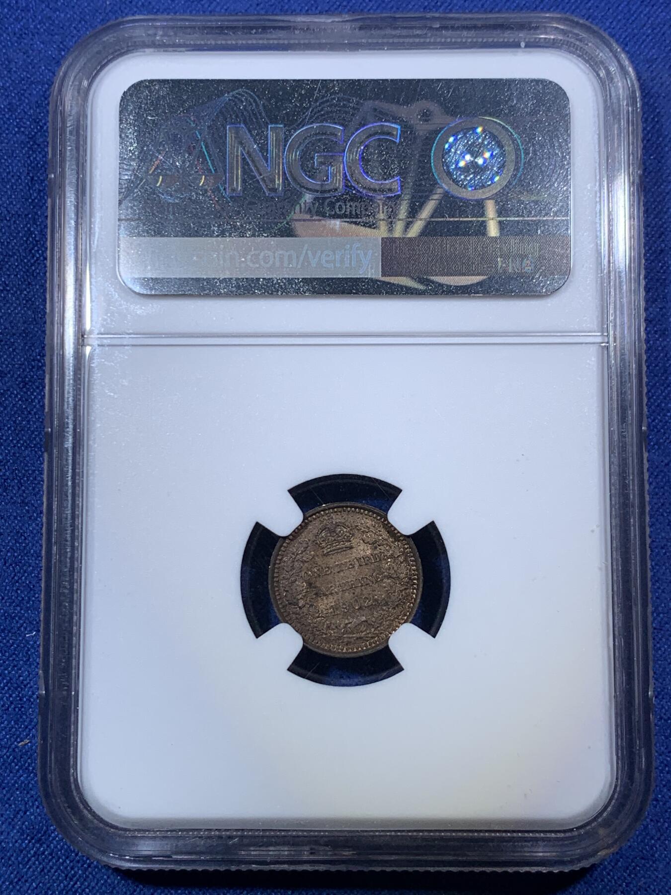 《竞宝斋》第292场- 周日，周一  2场连拍 （全场包邮） NGC MS63RB 英国1902年 爱德华七世1/3法新 底板光度很好 包浆和转光交相辉映