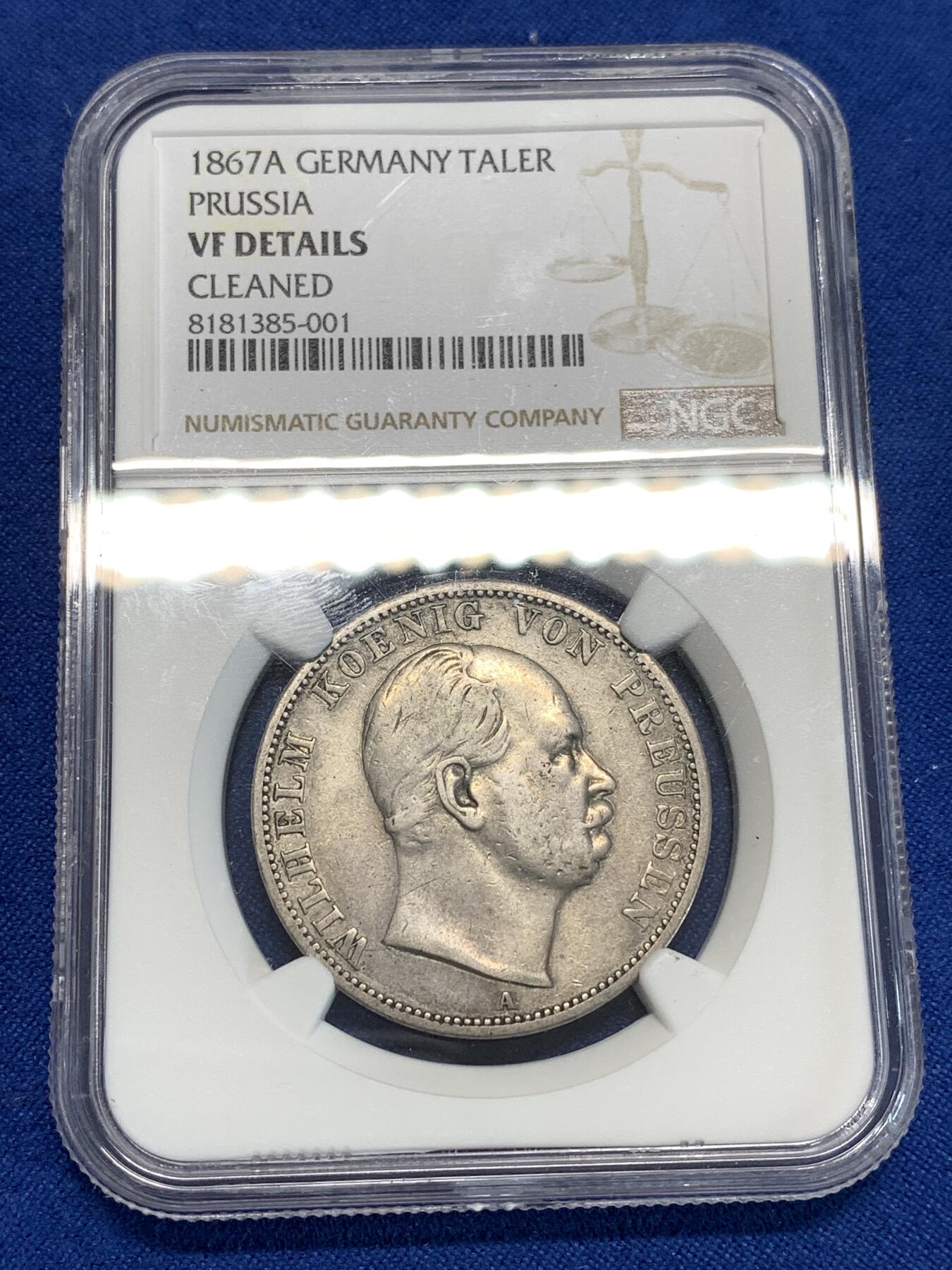 《竞宝斋》第292场- 周日，周一  2场连拍 （全场包邮） NGC VFD 德国1867普鲁士皇冠鹰一泰勒 少见品种 背面滴水未下老味道 鹰整体细节完好