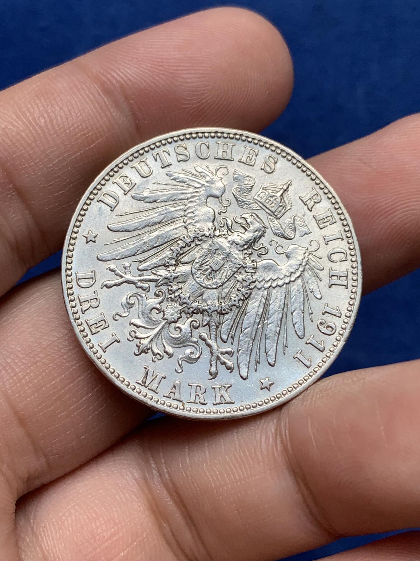 《竞宝斋》第292场- 周日，周一  2场连拍 （全场包邮） 巴伐利亚1911年利奥波德3马克 无磕带底光