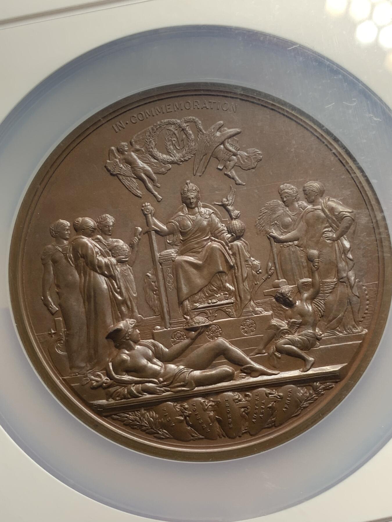 《竞宝斋》第292场- 周日，周一  2场连拍 （全场包邮） NGC MS63BN 英国1887年维多利亚女王登基50周年纪念铜章 直径75的超大经典铜章。