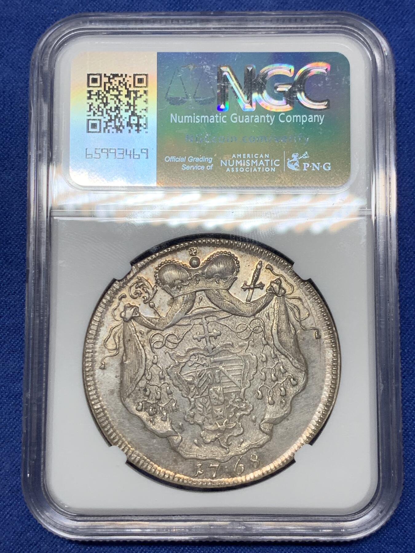 《竞宝斋》第292场- 周日，周一  2场连拍 （全场包邮） NGC MS61 萨尔茨堡主教区 1768 施拉滕巴赫 泰勒大银币 唯一入盒冠军分 只发行两年 少见盐堡品种 不可错过